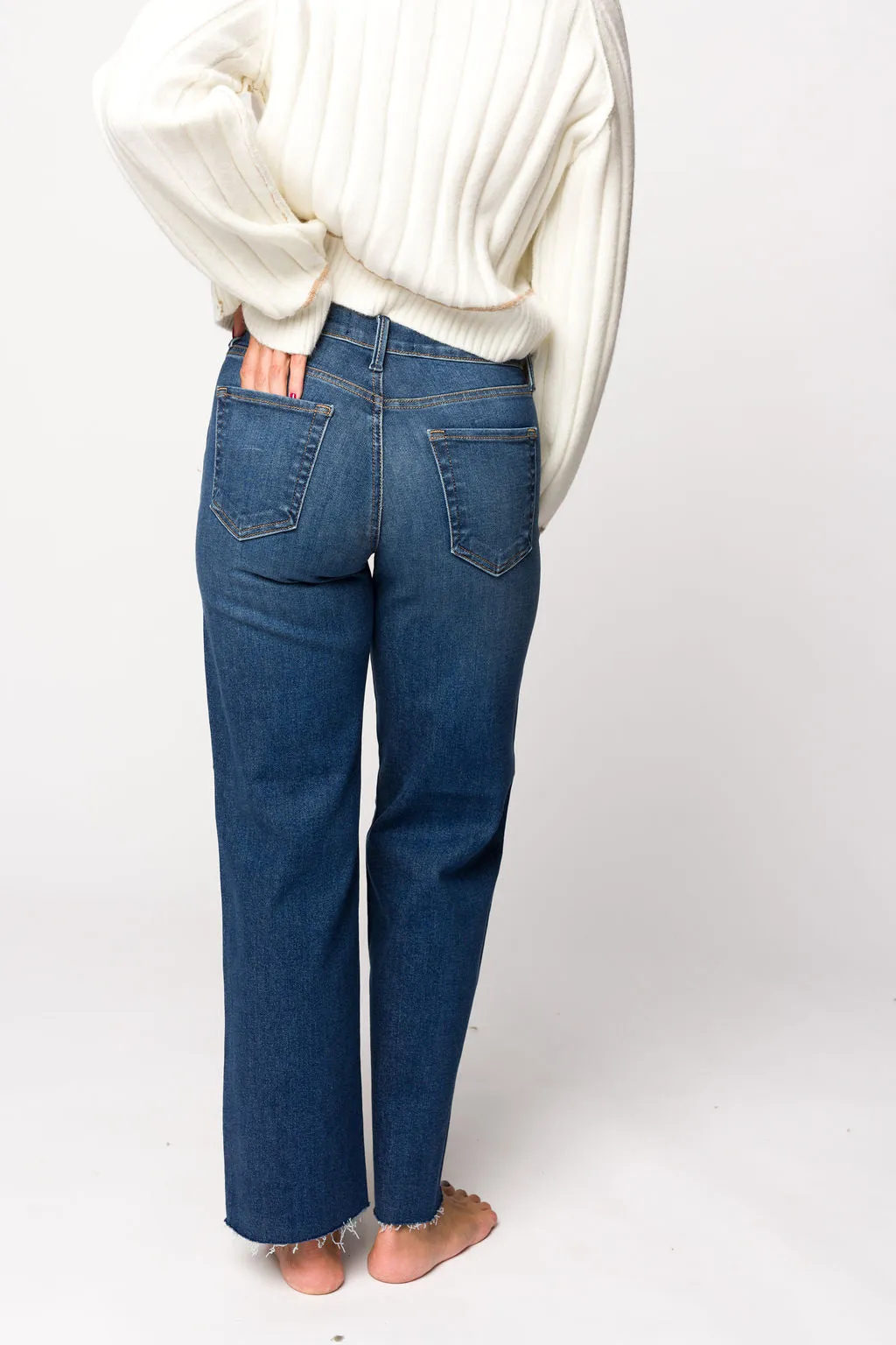 Morgan Slim Palazzo Jean with Scissor Cut in Dark Denim
