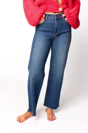 Morgan Slim Palazzo Jean with Scissor Cut in Dark Denim