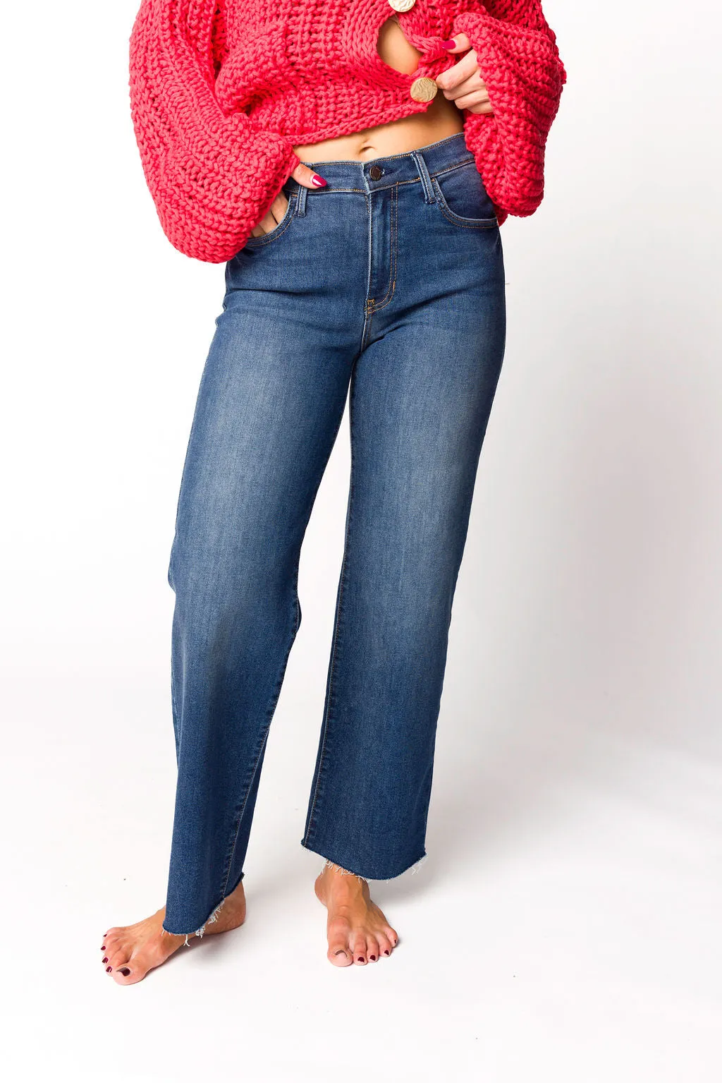 Morgan Slim Palazzo Jean with Scissor Cut in Dark Denim