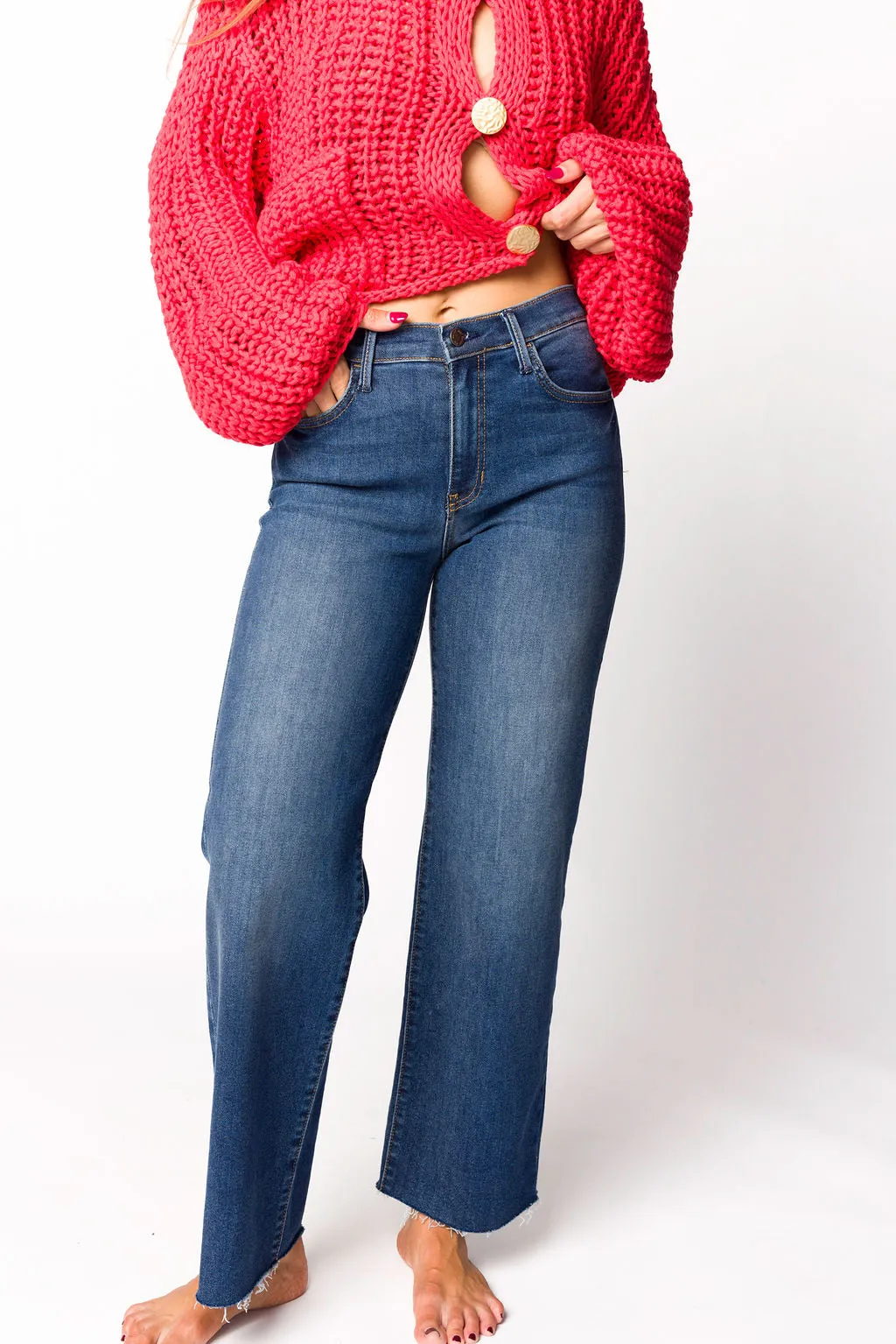 Morgan Slim Palazzo Jean with Scissor Cut in Dark Denim