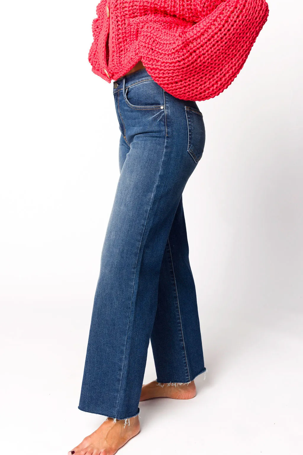 Morgan Slim Palazzo Jean with Scissor Cut in Dark Denim