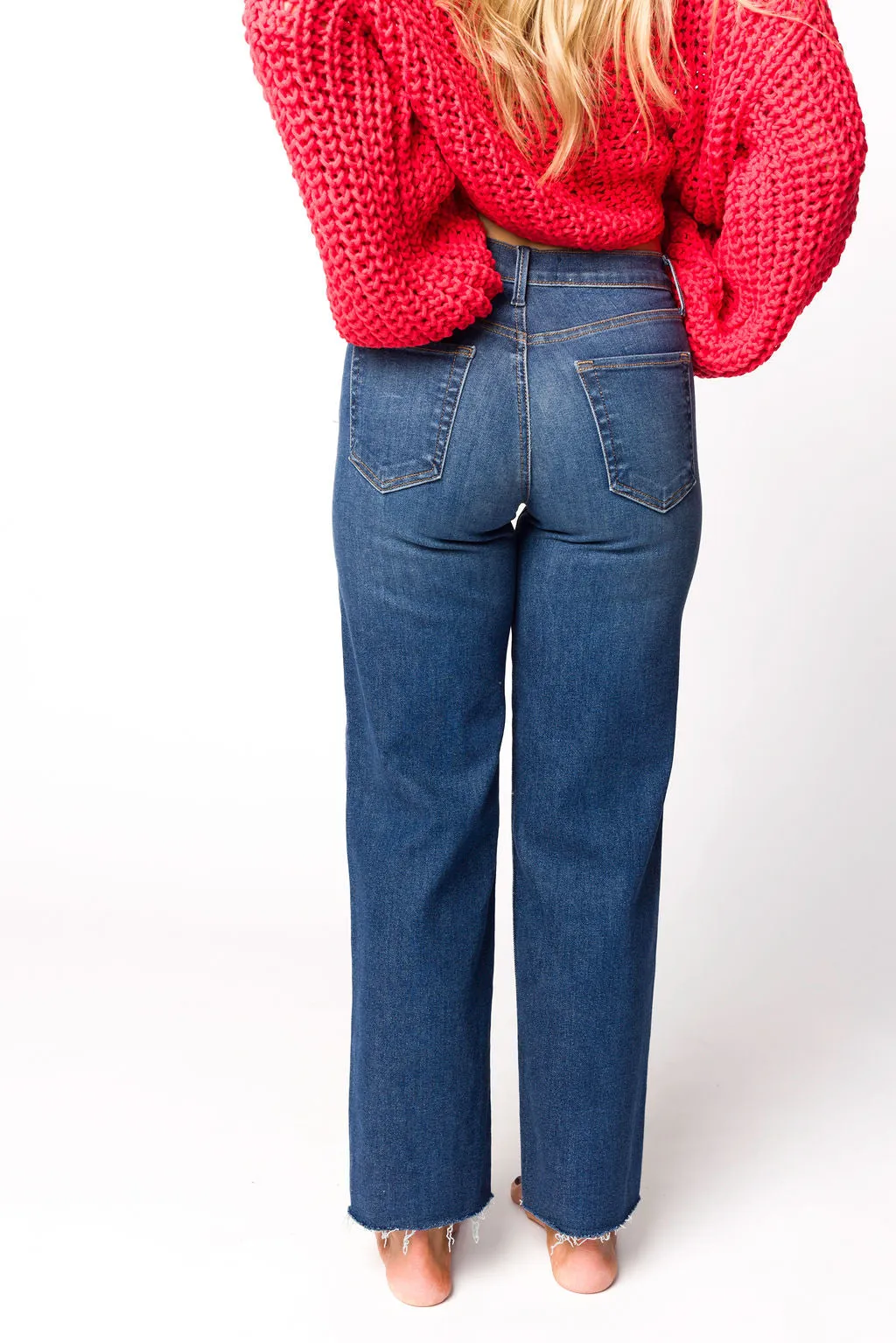 Morgan Slim Palazzo Jean with Scissor Cut in Dark Denim