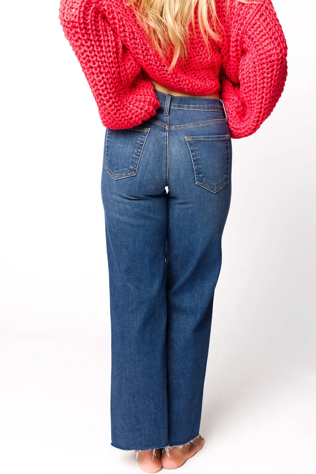 Morgan Slim Palazzo Jean with Scissor Cut in Dark Denim