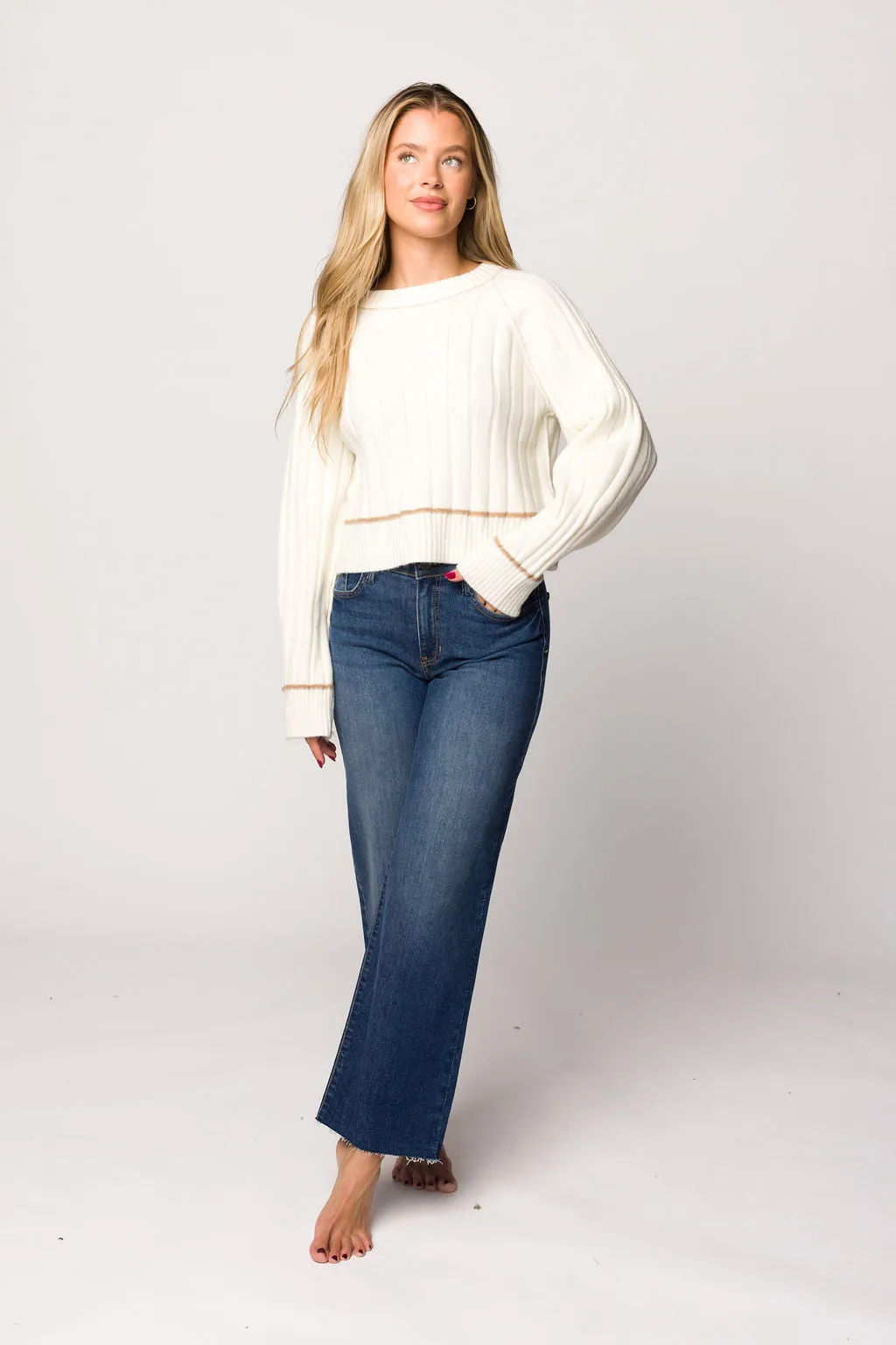 Morgan Slim Palazzo Jean with Scissor Cut in Dark Denim