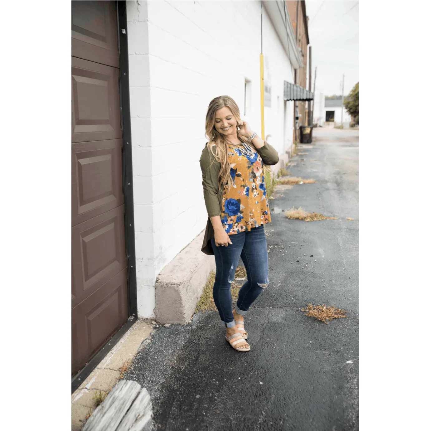 Mustard Floral Front Baseball Tee