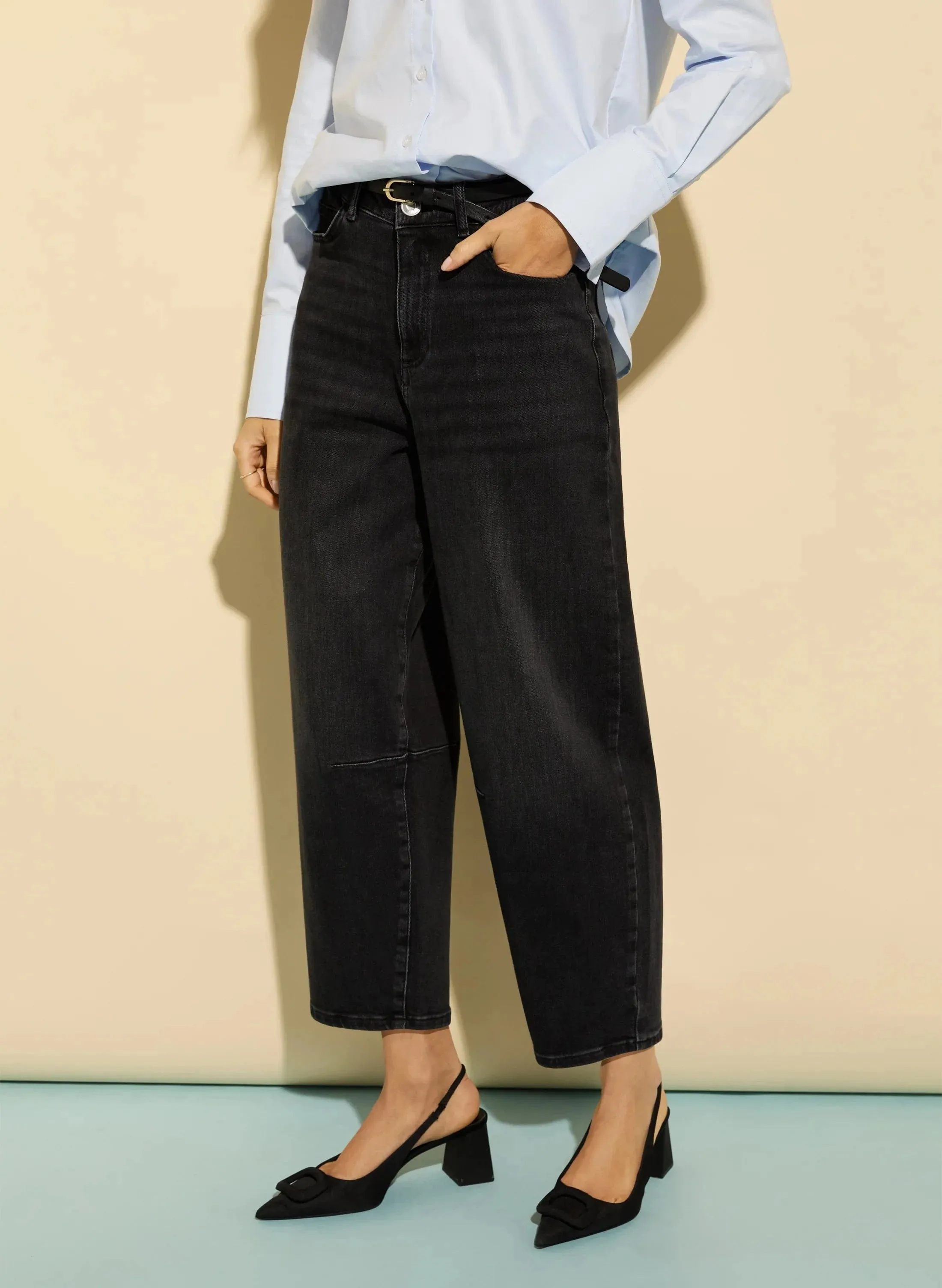 Nixi Organic Stretch Cotton Denim Barrel Jeans | Washed Black