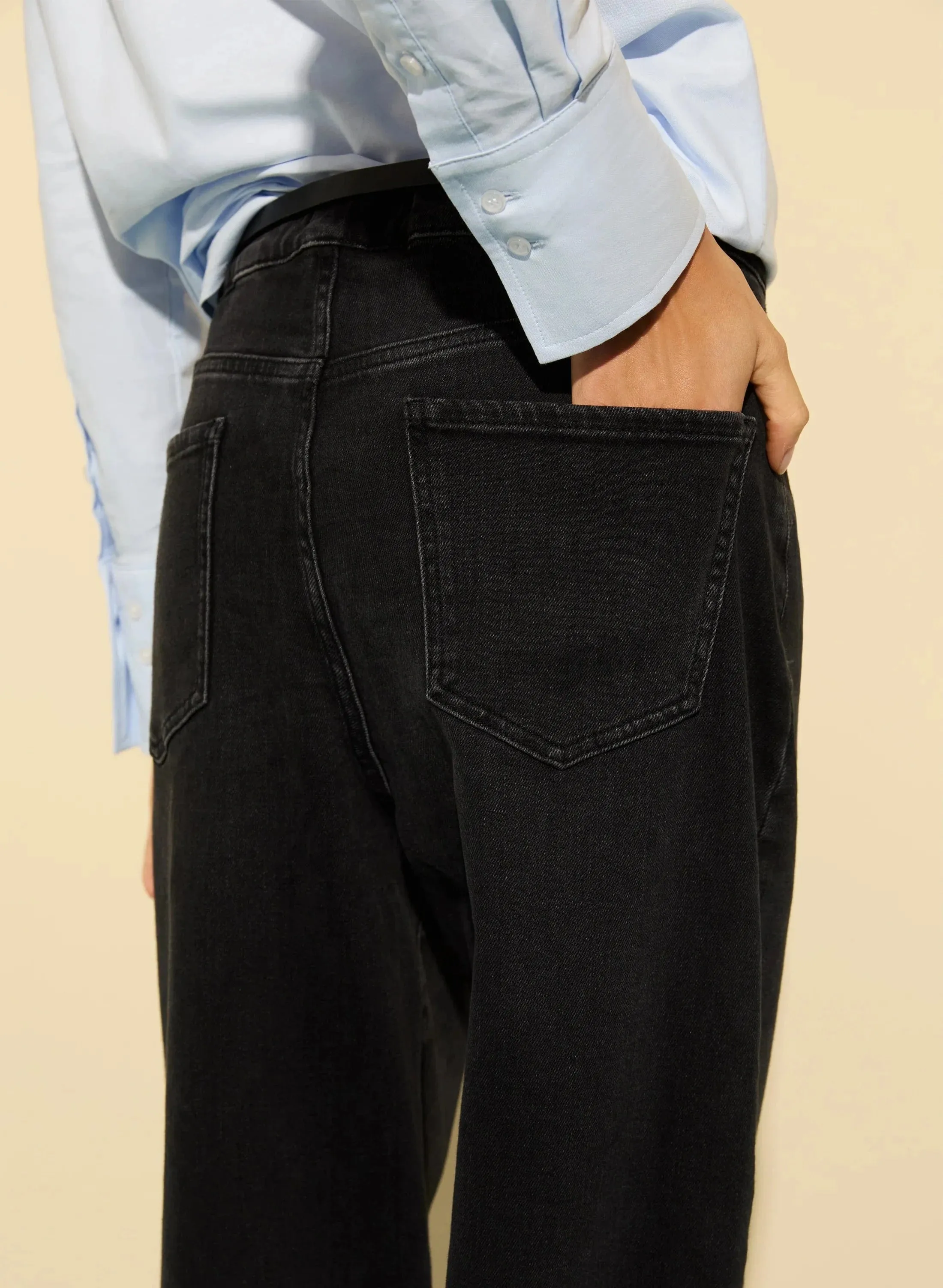 Nixi Organic Stretch Cotton Denim Barrel Jeans | Washed Black