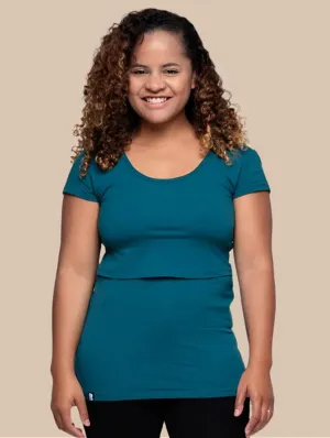 Nursing Short Sleeve Twin Pack Cotton T-Shirt | White & Teal