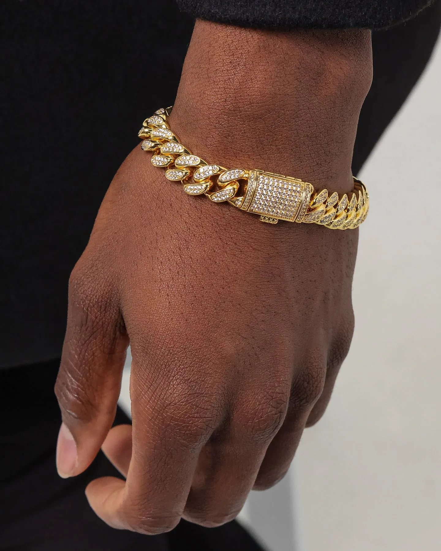 NXS 12mm Diamond Cuban Link Bracelet Iced Gold