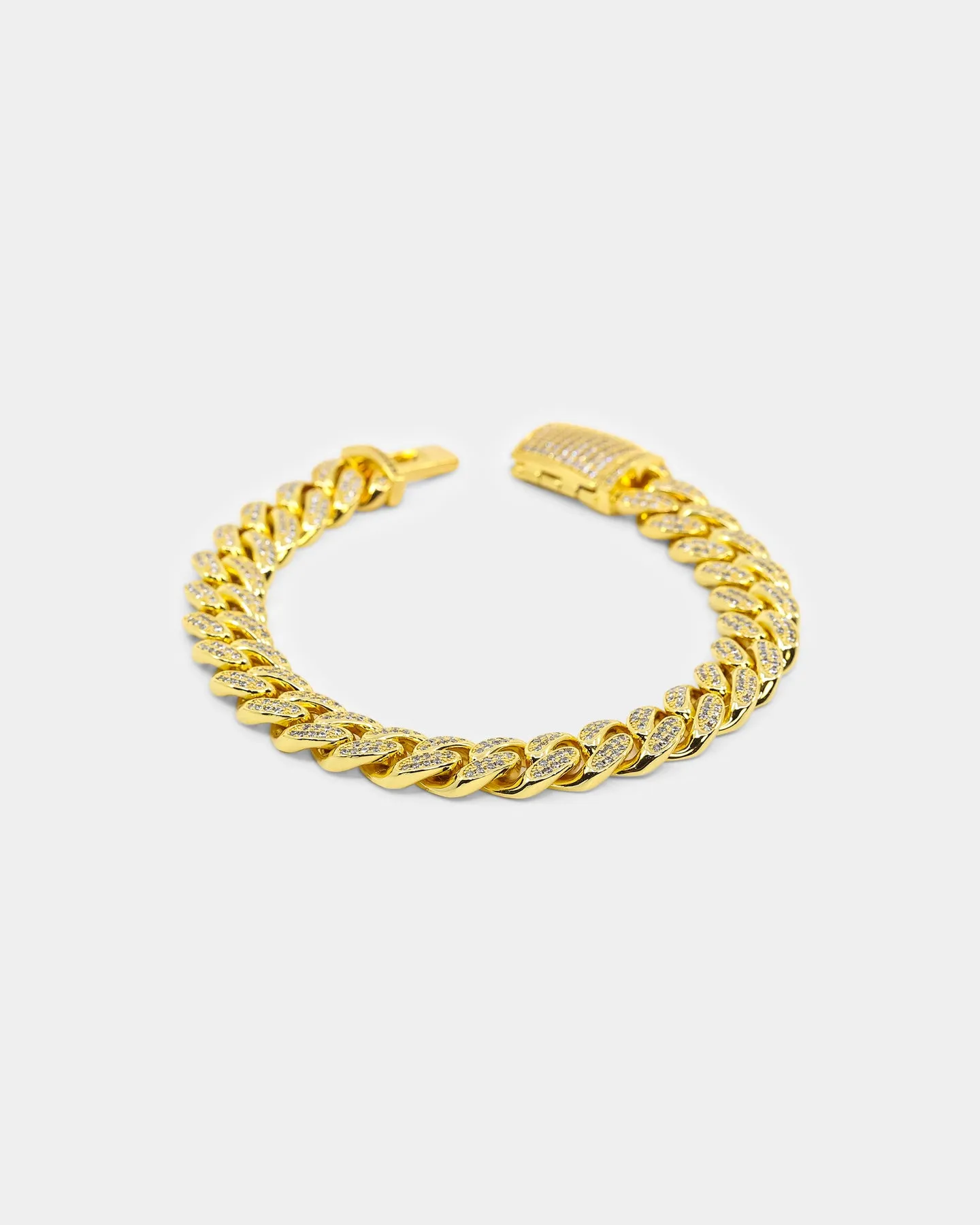 NXS 12mm Diamond Cuban Link Bracelet Iced Gold