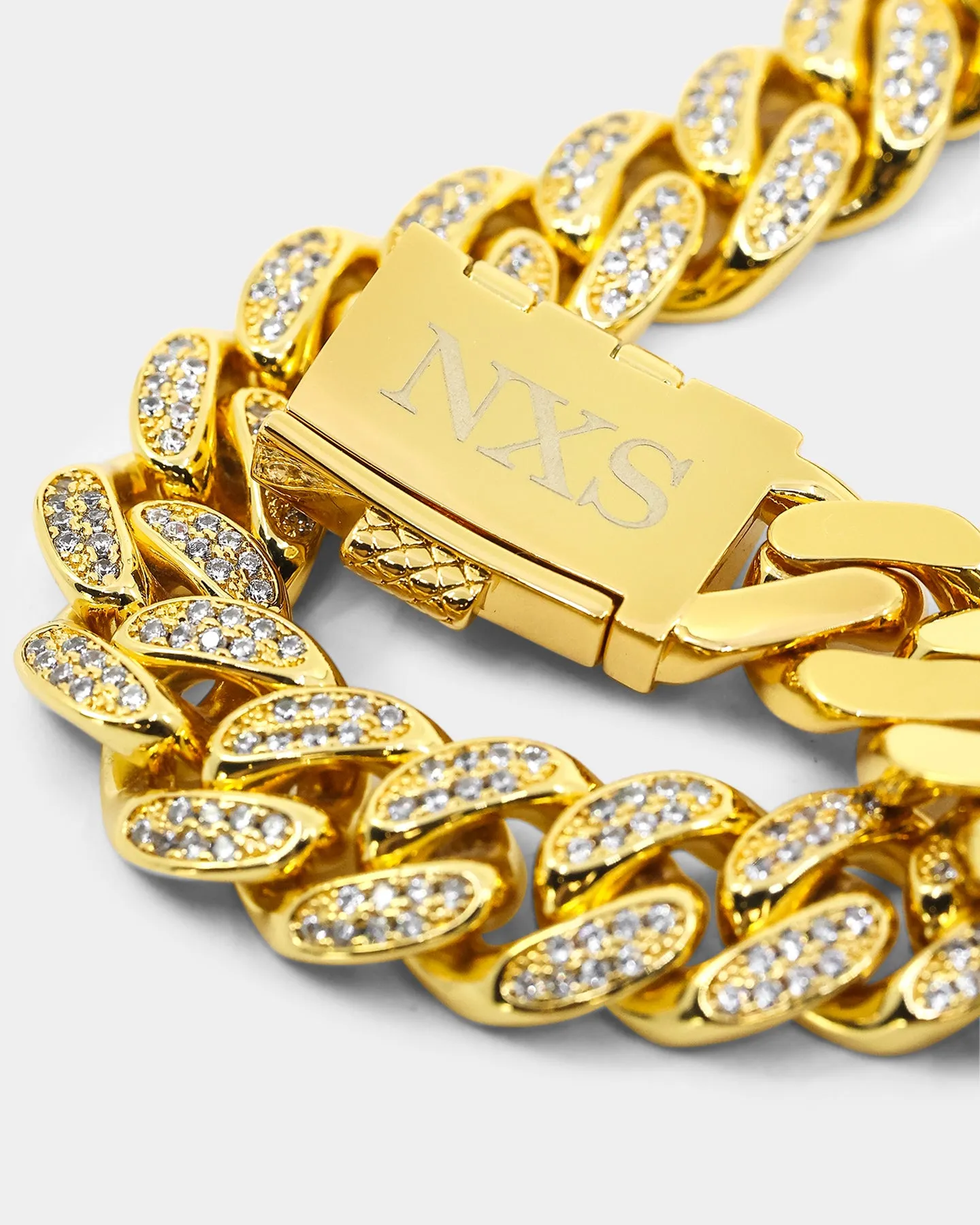 NXS 12mm Diamond Cuban Link Bracelet Iced Gold