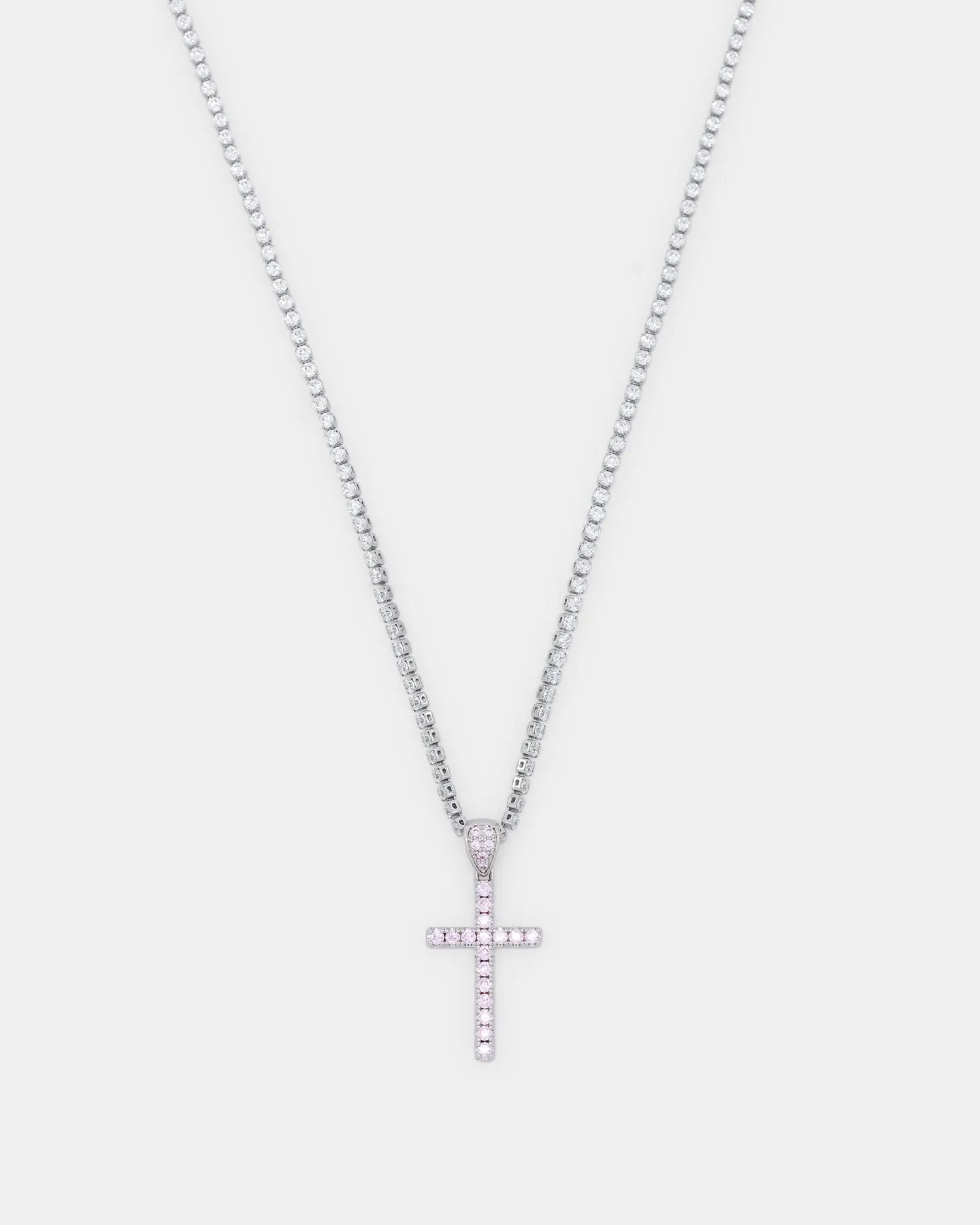 NXS Classic Mini Cross Pendant White Gold/Pink
