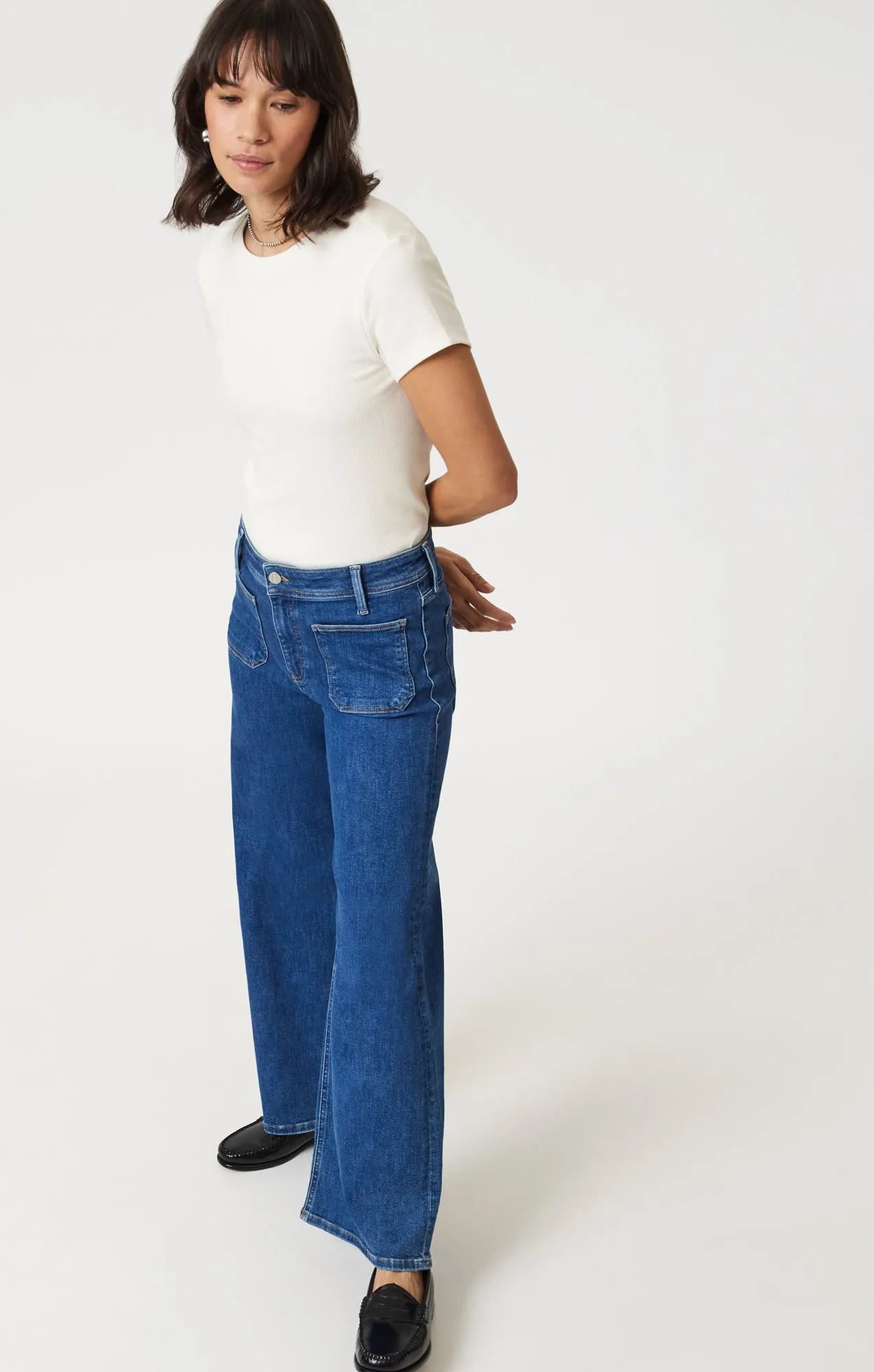 PALOMA MARINE WIDE LEG IN MID BRUSHED FLEX BLUE