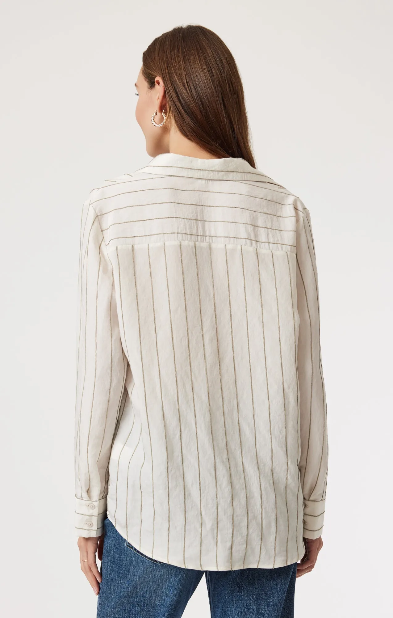 POCKET LONG SLEEVE SHIRT IN KHAKI STRIPE