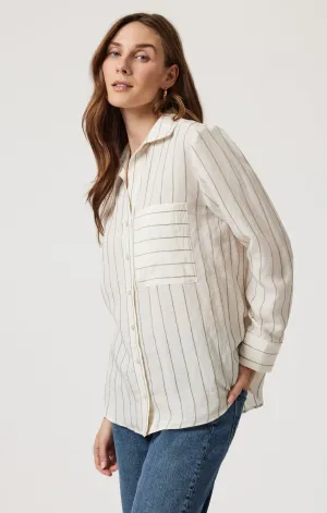 POCKET LONG SLEEVE SHIRT IN KHAKI STRIPE