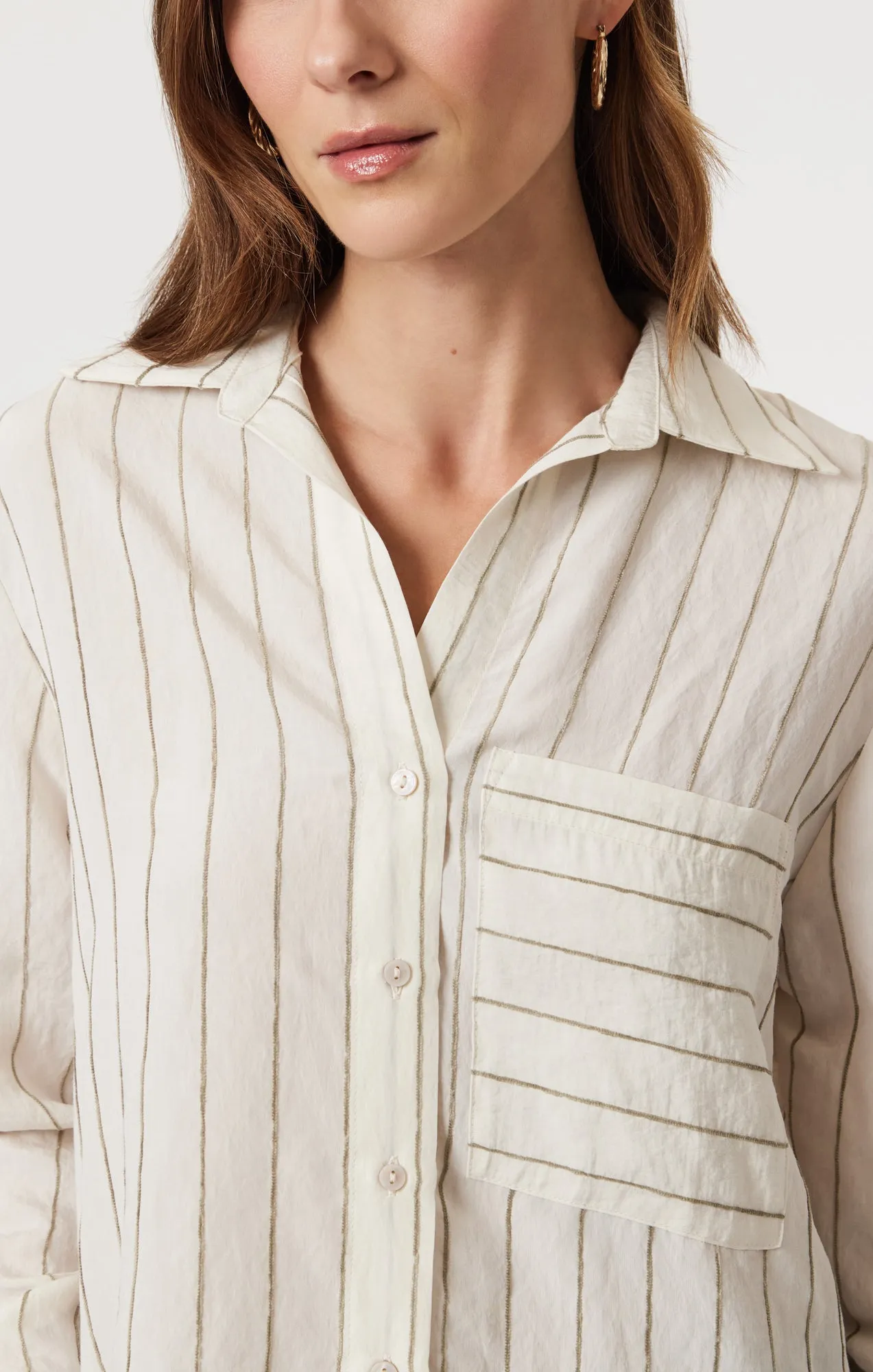POCKET LONG SLEEVE SHIRT IN KHAKI STRIPE