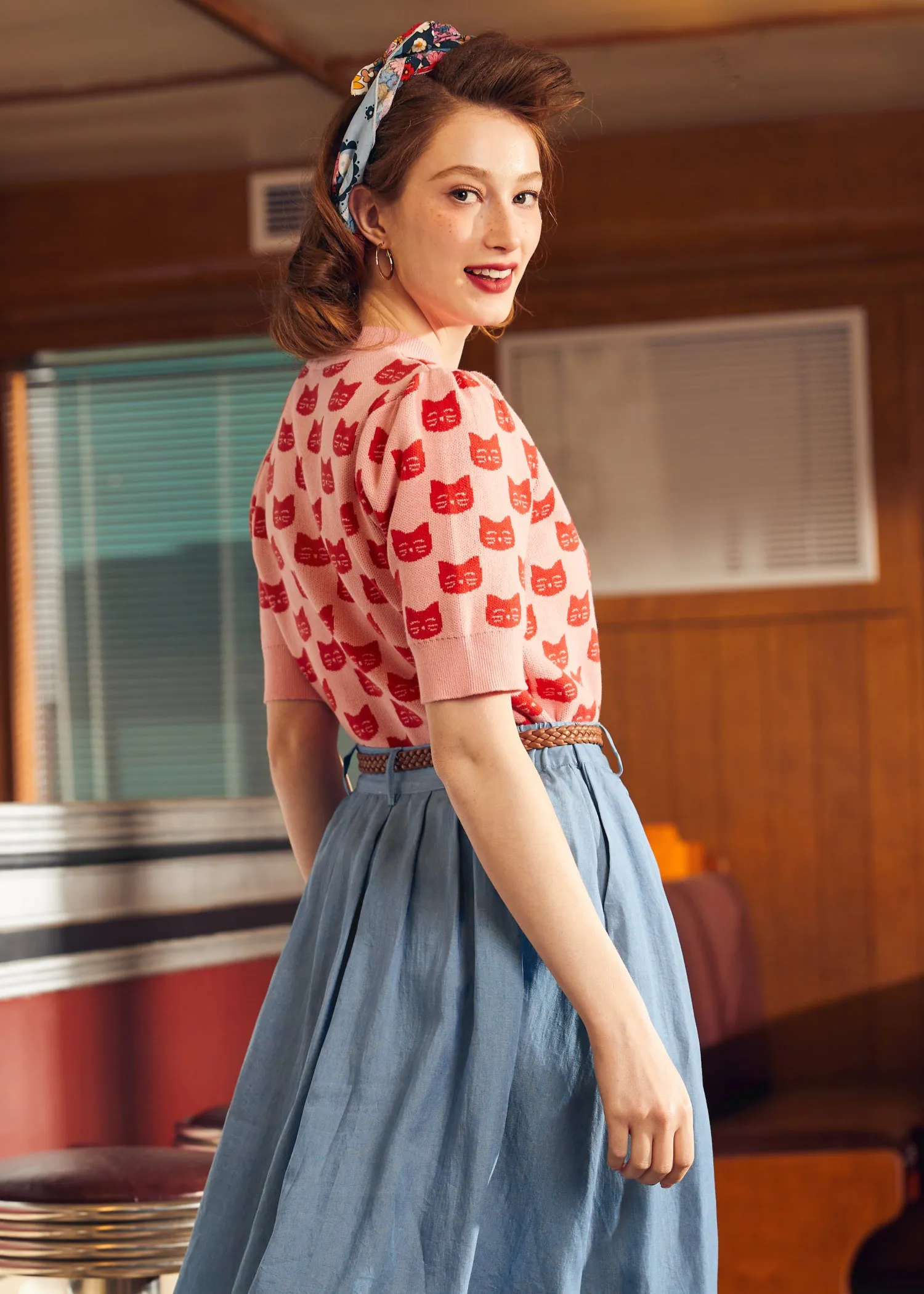 Retro Radiance Puff Shoulder Sweater