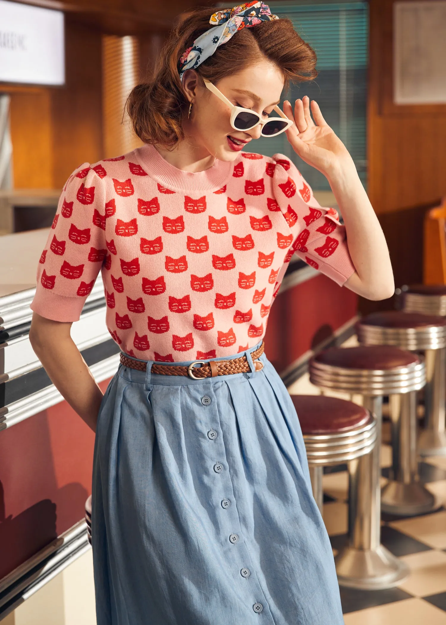 Retro Radiance Puff Shoulder Sweater