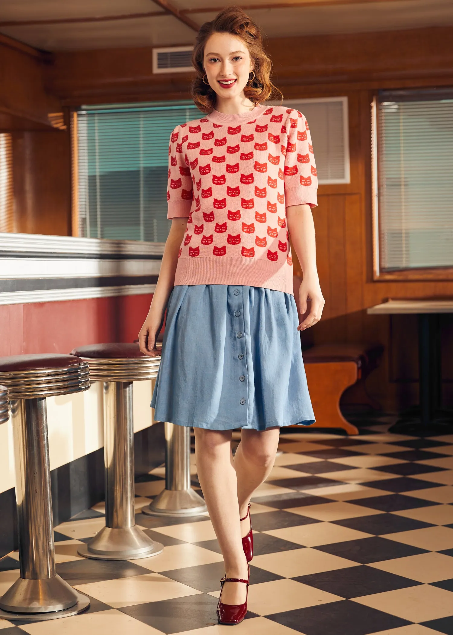 Retro Radiance Puff Shoulder Sweater
