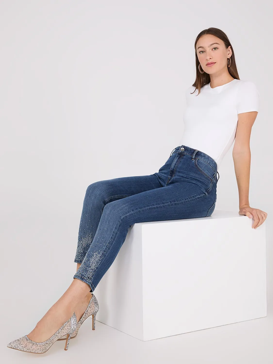 Rhinestone Embellished Slim Leg Jeans