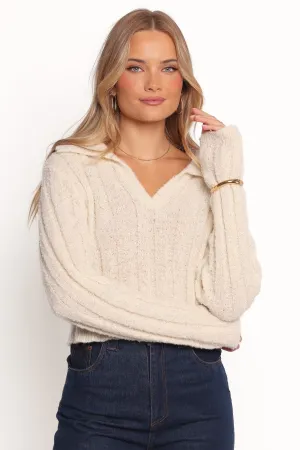 Romy Collar Knit Sweater - Ecru