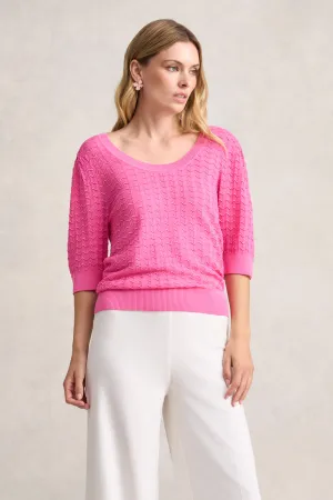 Short Sleeve Textured Knit - Vivid Pink
