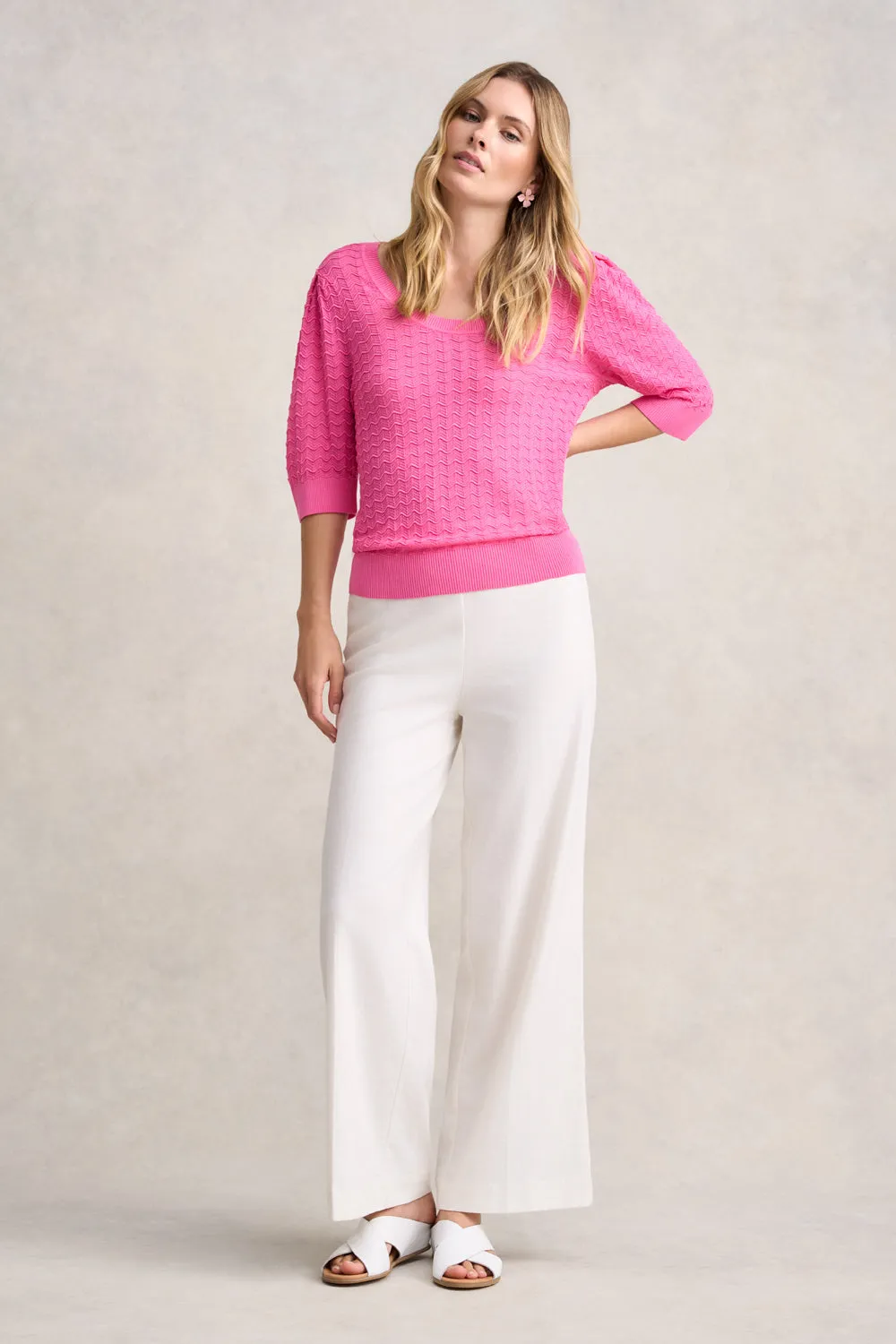 Short Sleeve Textured Knit - Vivid Pink