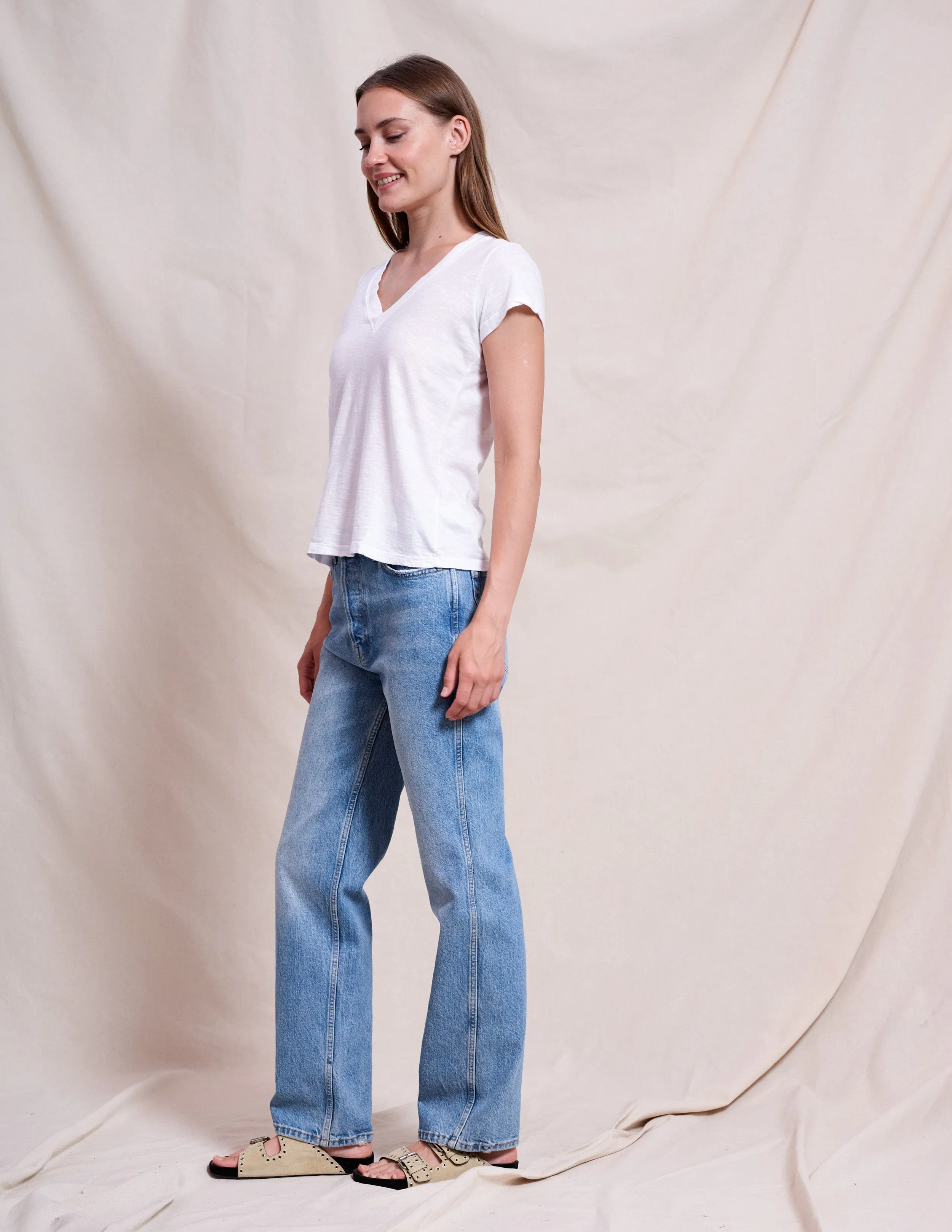 Sundry Deep V Neck Tee in Optic White