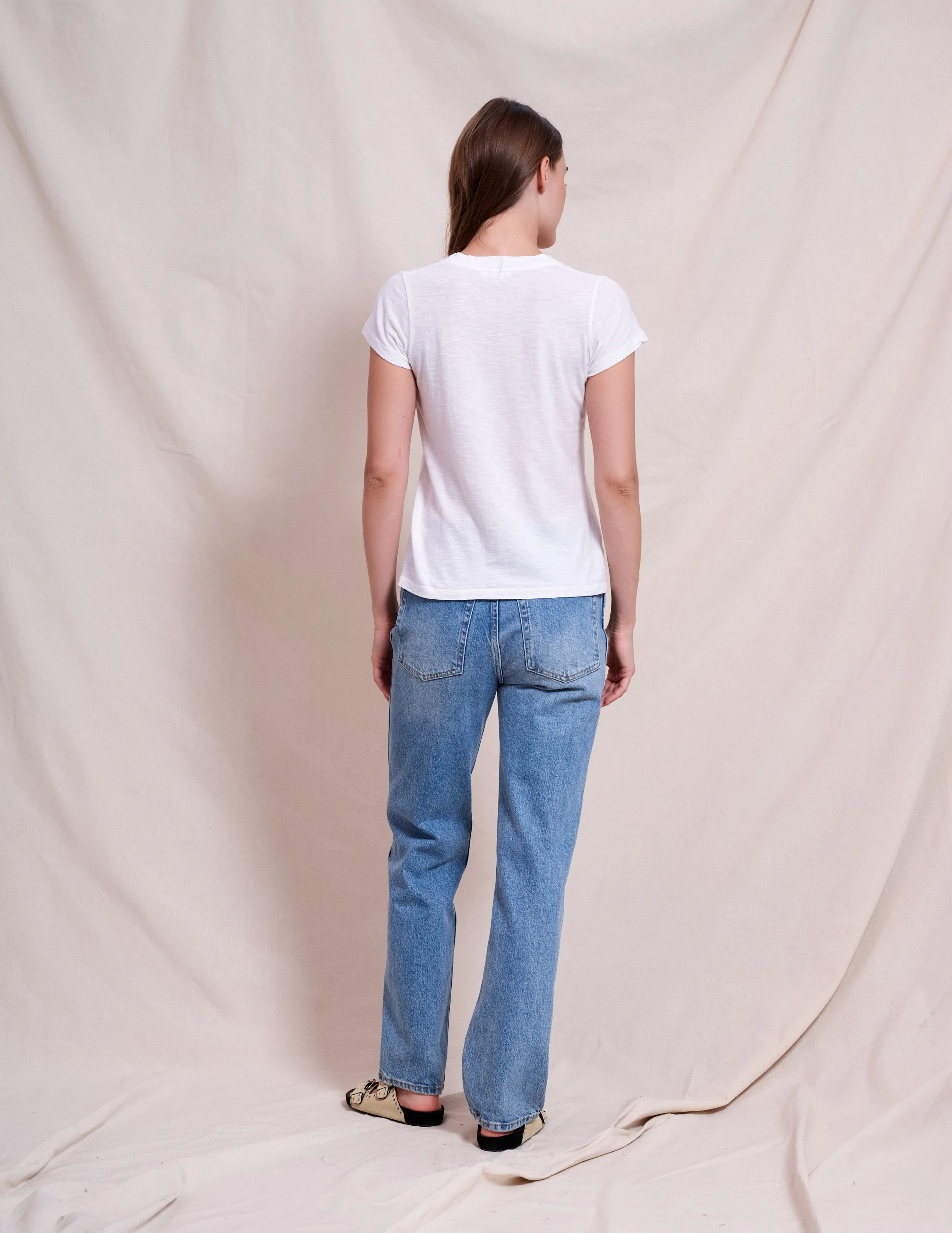 Sundry Deep V Neck Tee in Optic White