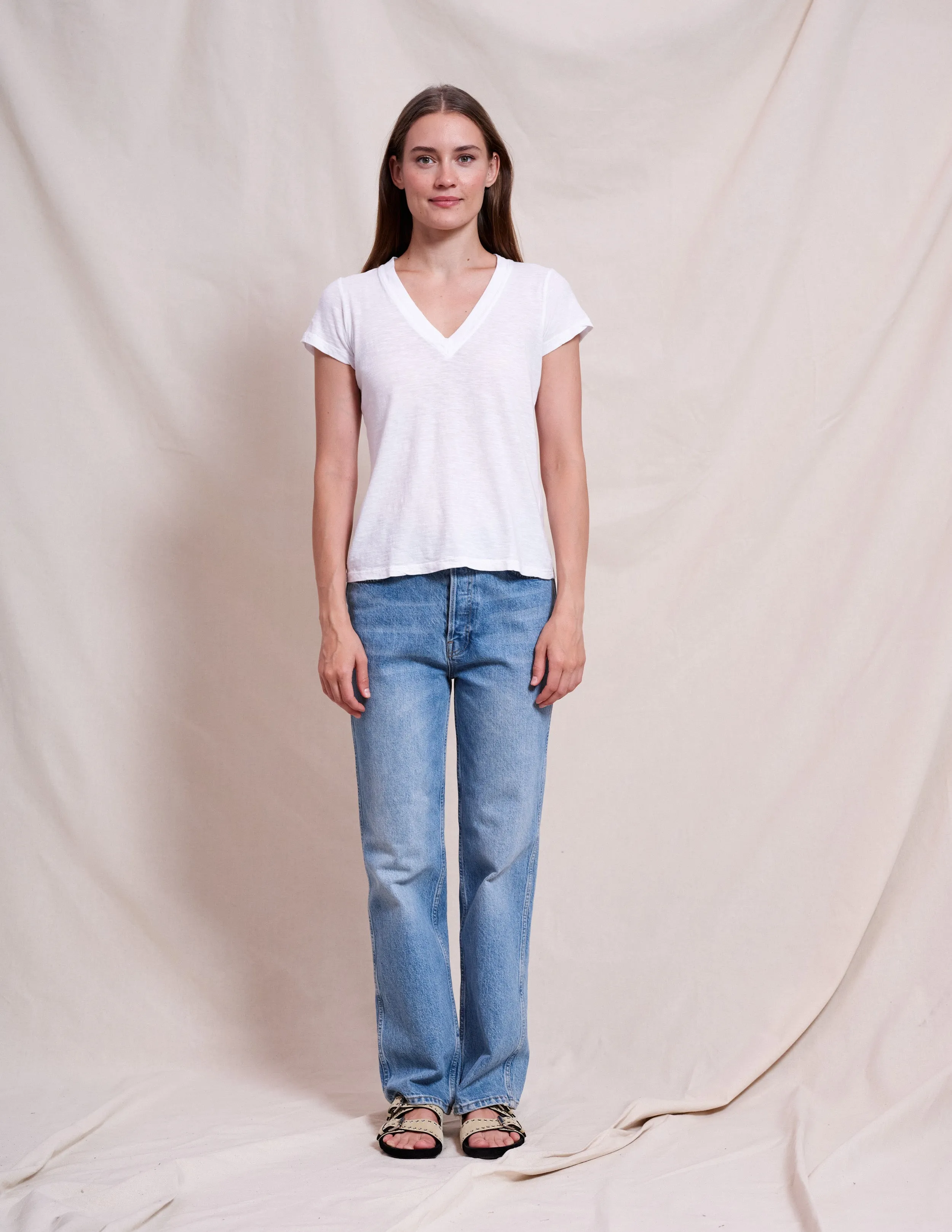 Sundry Deep V Neck Tee in Optic White