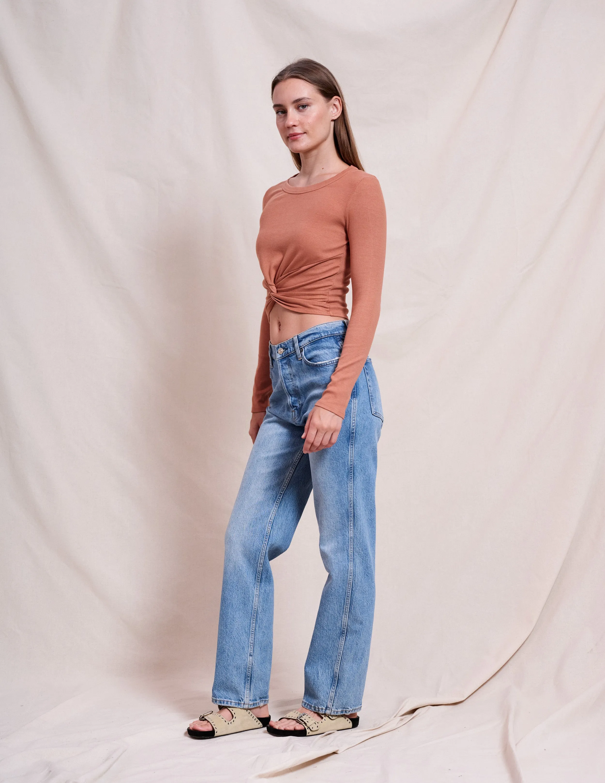 Sundry Front Twist Tee & Side Twist Skirt Set in Vintage Rust