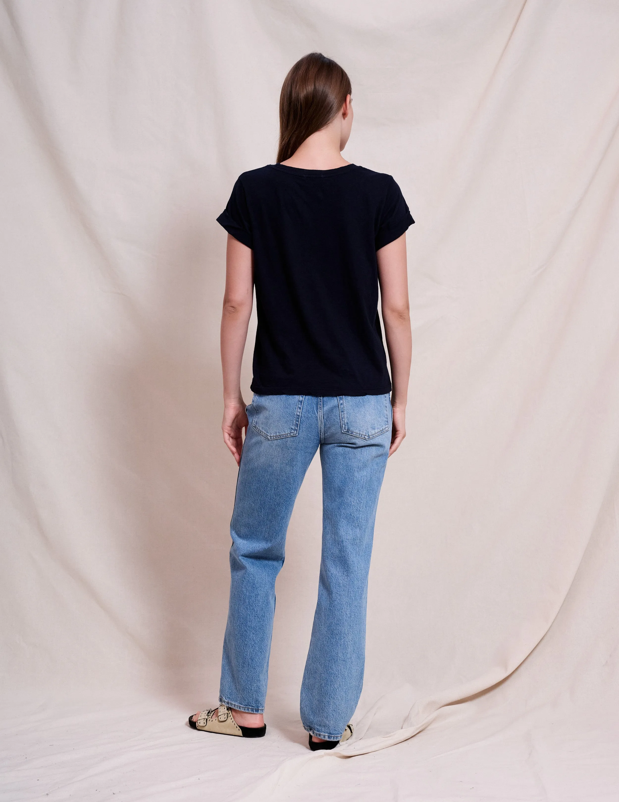 Sundry La Cote Rolled Sleeve Tee in Deep Navy
