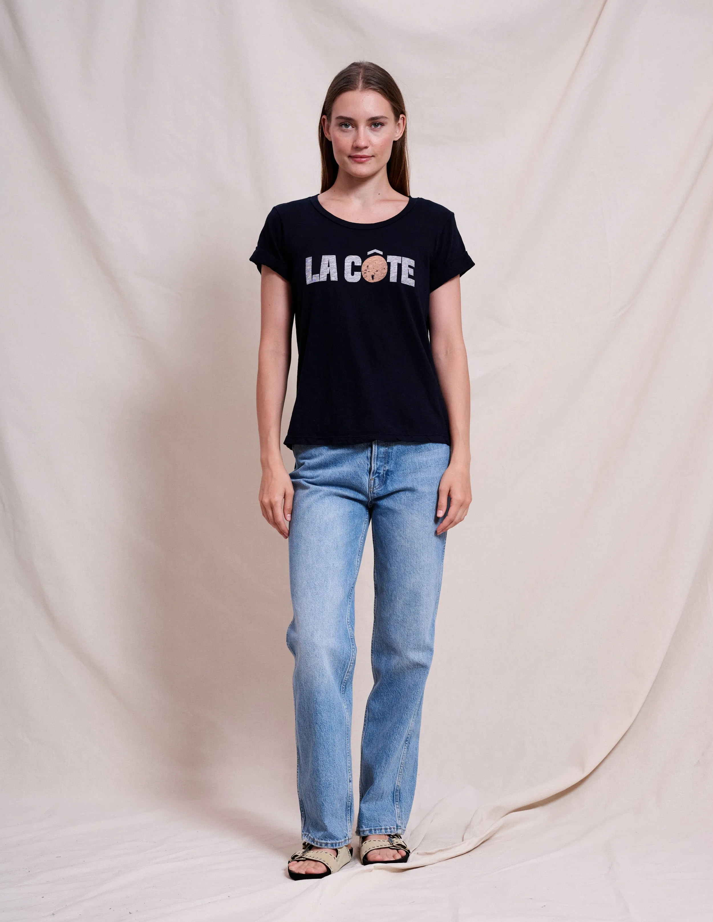 Sundry La Cote Rolled Sleeve Tee in Deep Navy