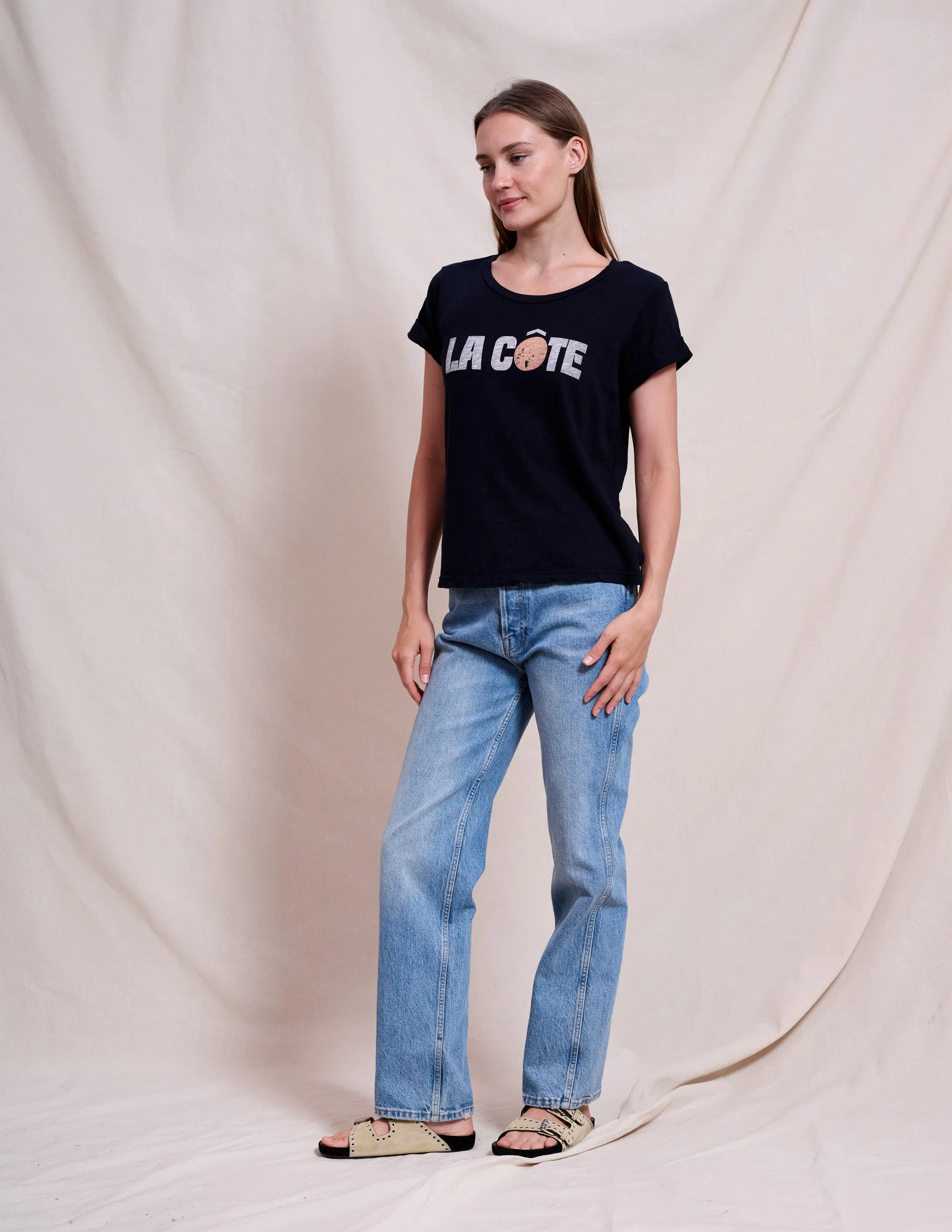 Sundry La Cote Rolled Sleeve Tee in Deep Navy