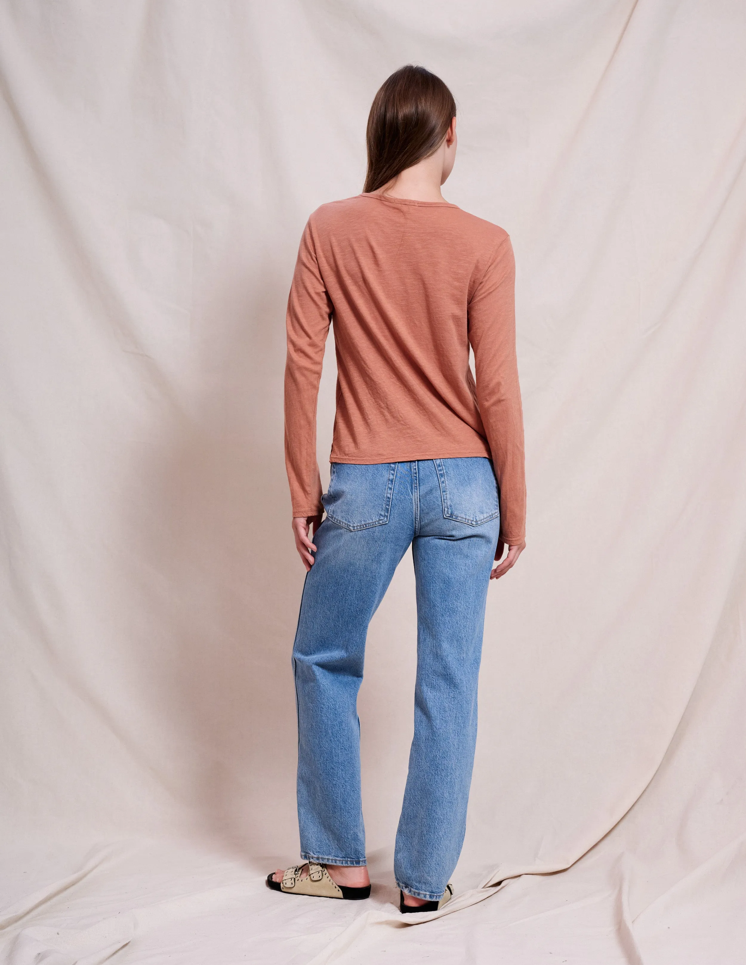 Sundry Liberte Long Sleeve Crew in Vintage Rust