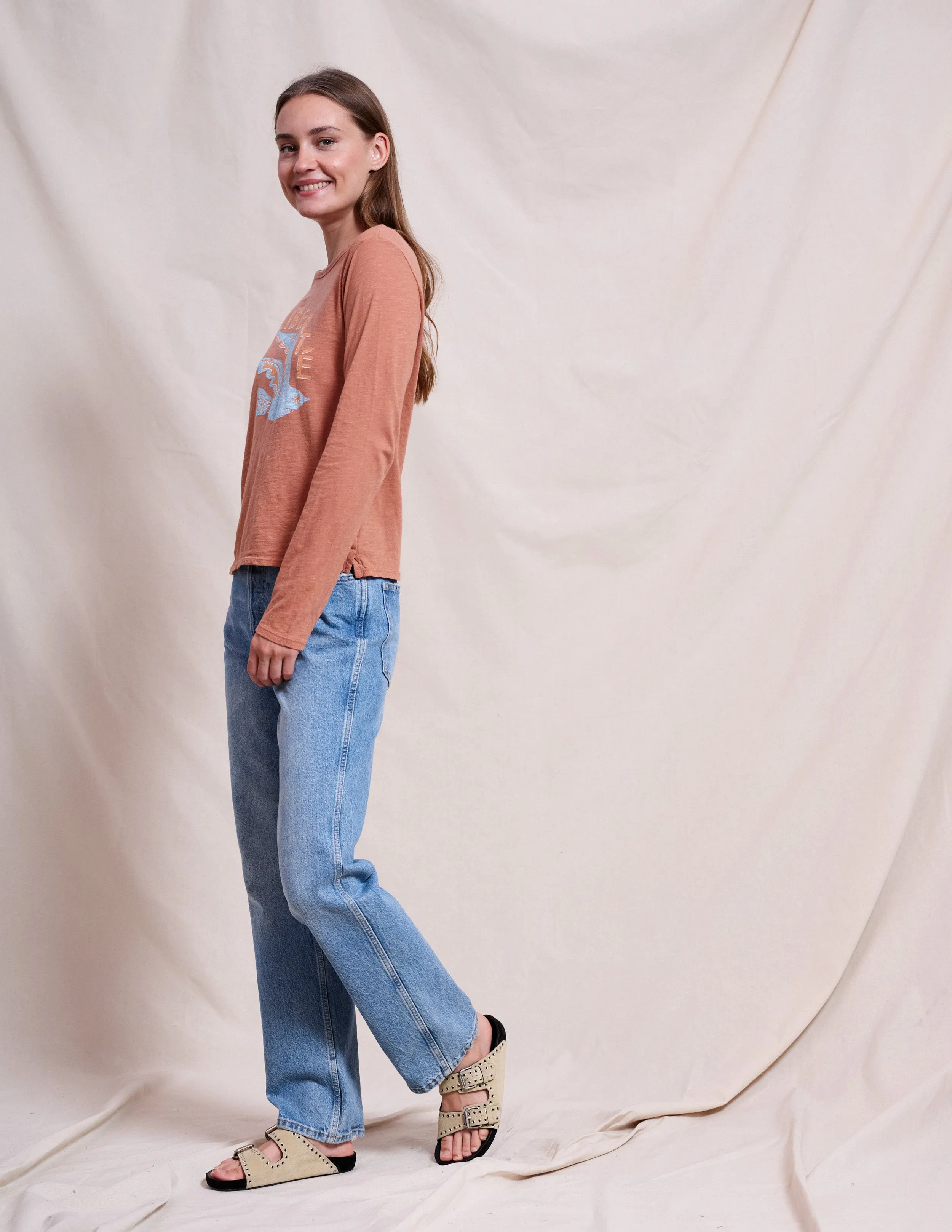 Sundry Liberte Long Sleeve Crew in Vintage Rust