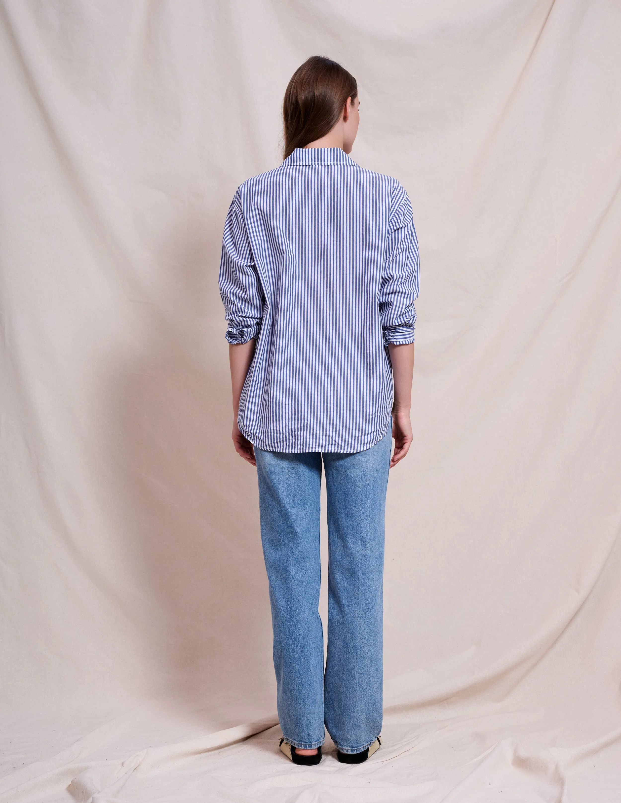 Sundry Oversized Shirt With Embroidery in Deep Navy
