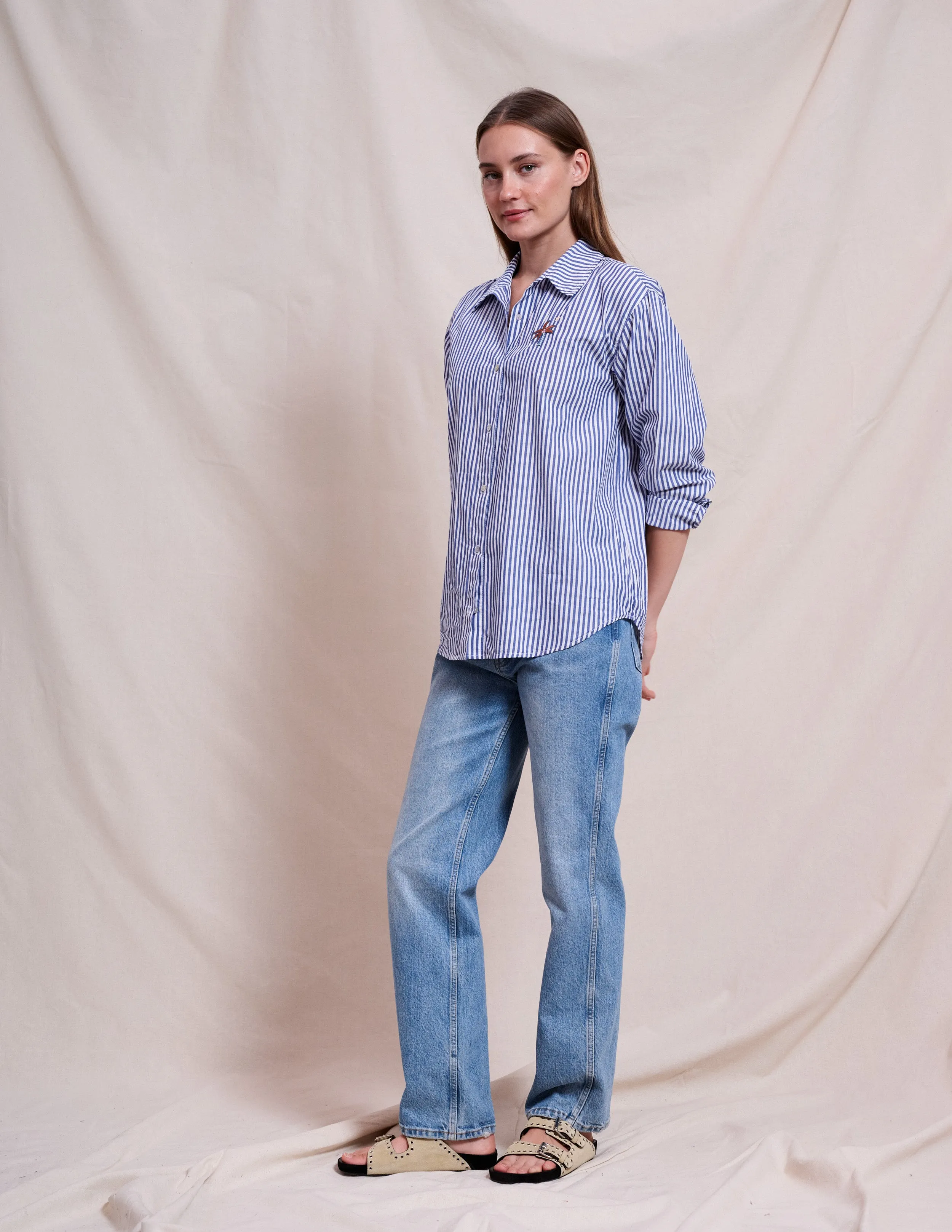 Sundry Oversized Shirt With Embroidery in Deep Navy