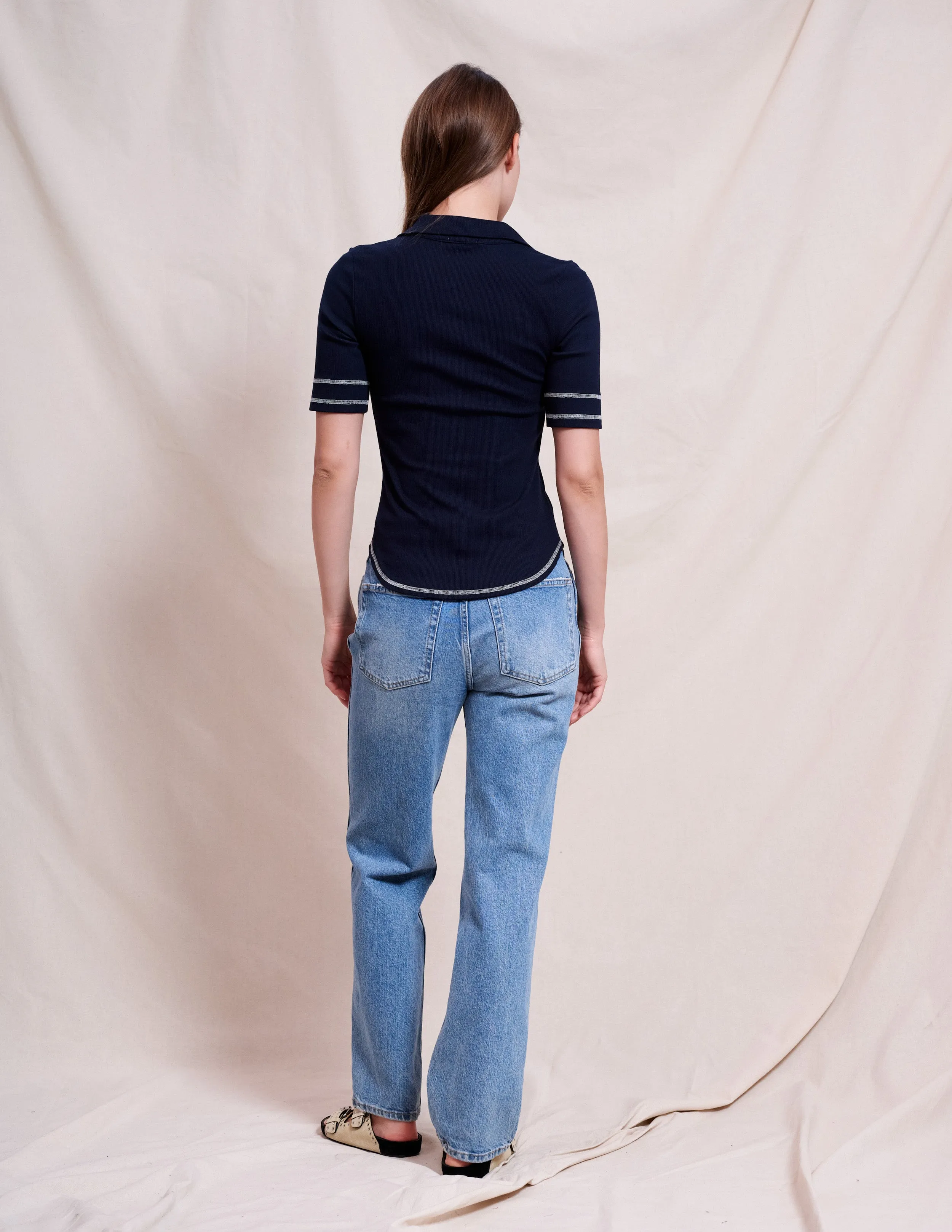 Sundry Rib Short Sleeve Polo in Deep Navy
