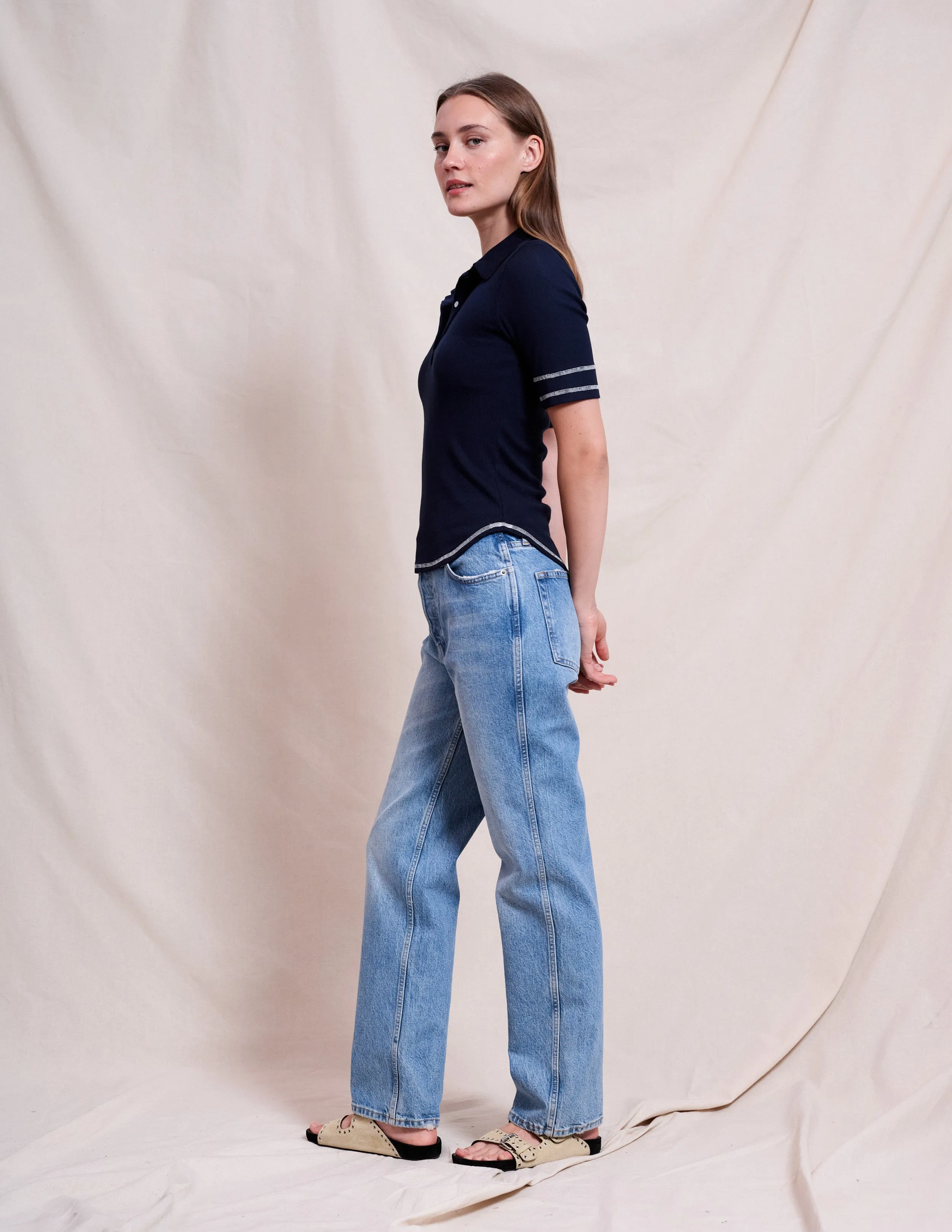 Sundry Rib Short Sleeve Polo in Deep Navy