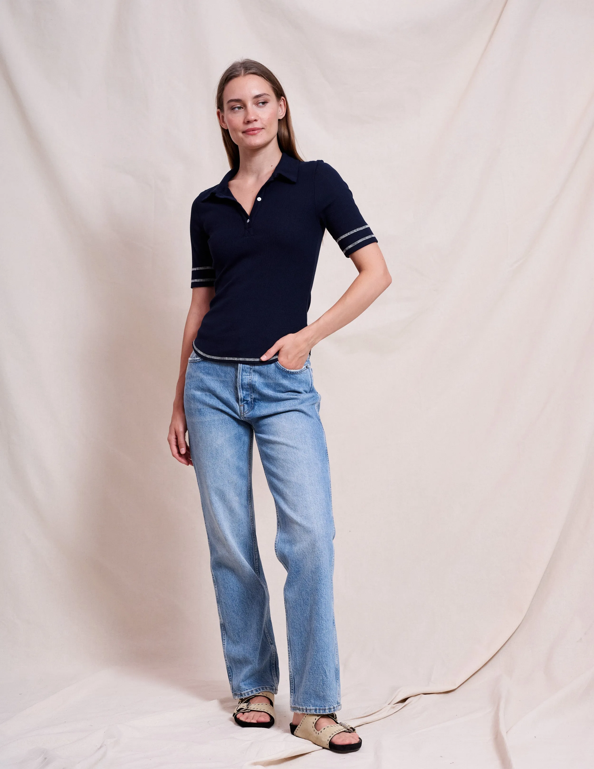 Sundry Rib Short Sleeve Polo in Deep Navy