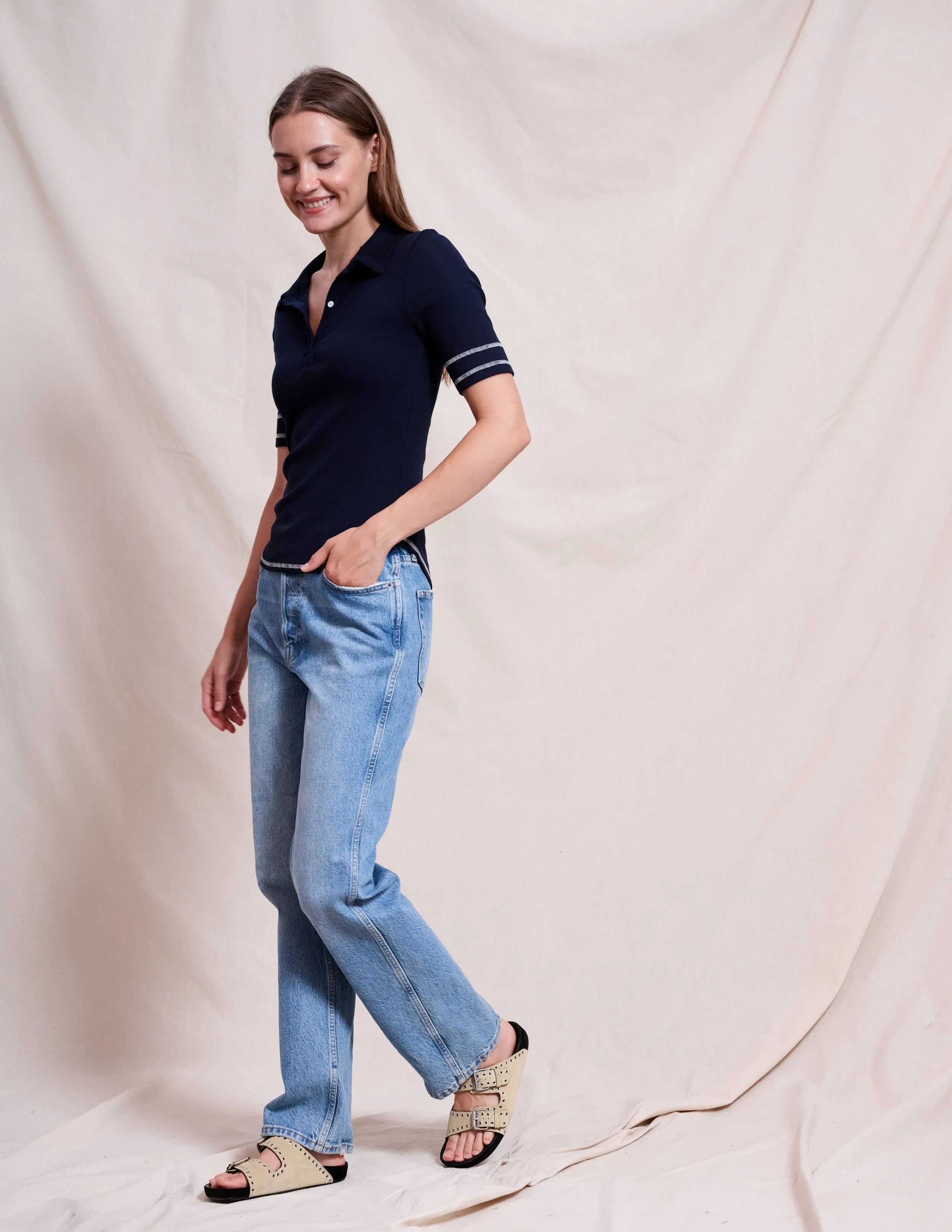 Sundry Rib Short Sleeve Polo in Deep Navy