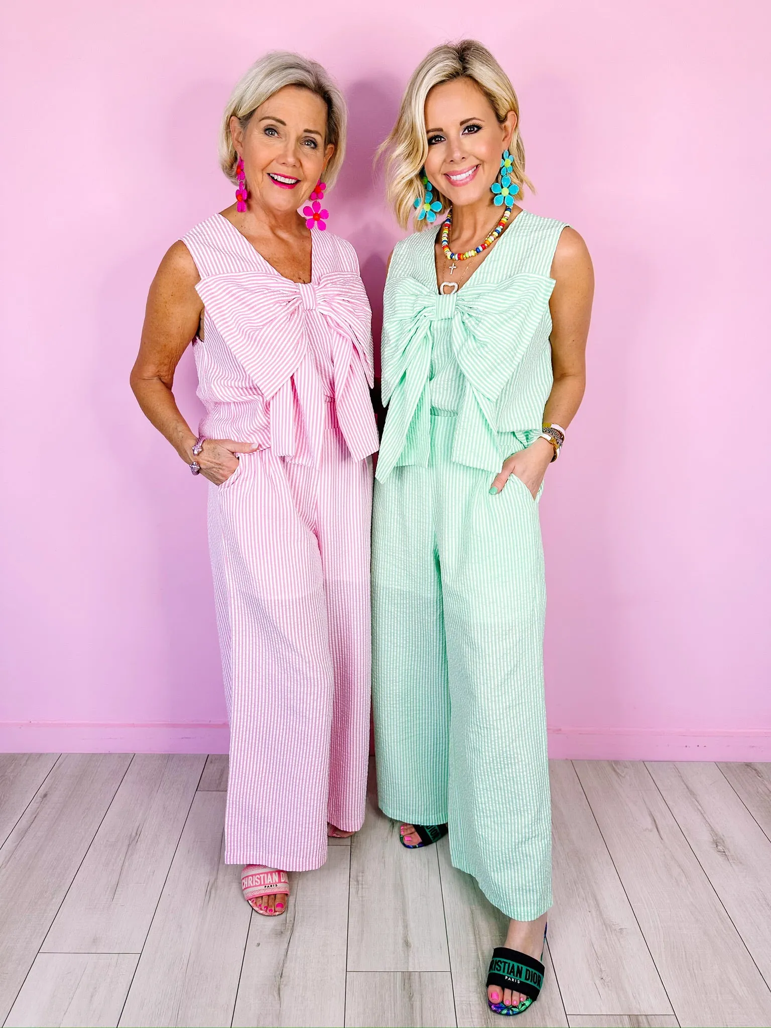 SWEETHEART SEERSUCKER BOW PANT SET - GREEN