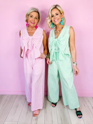 SWEETHEART SEERSUCKER BOW PANT SET - GREEN