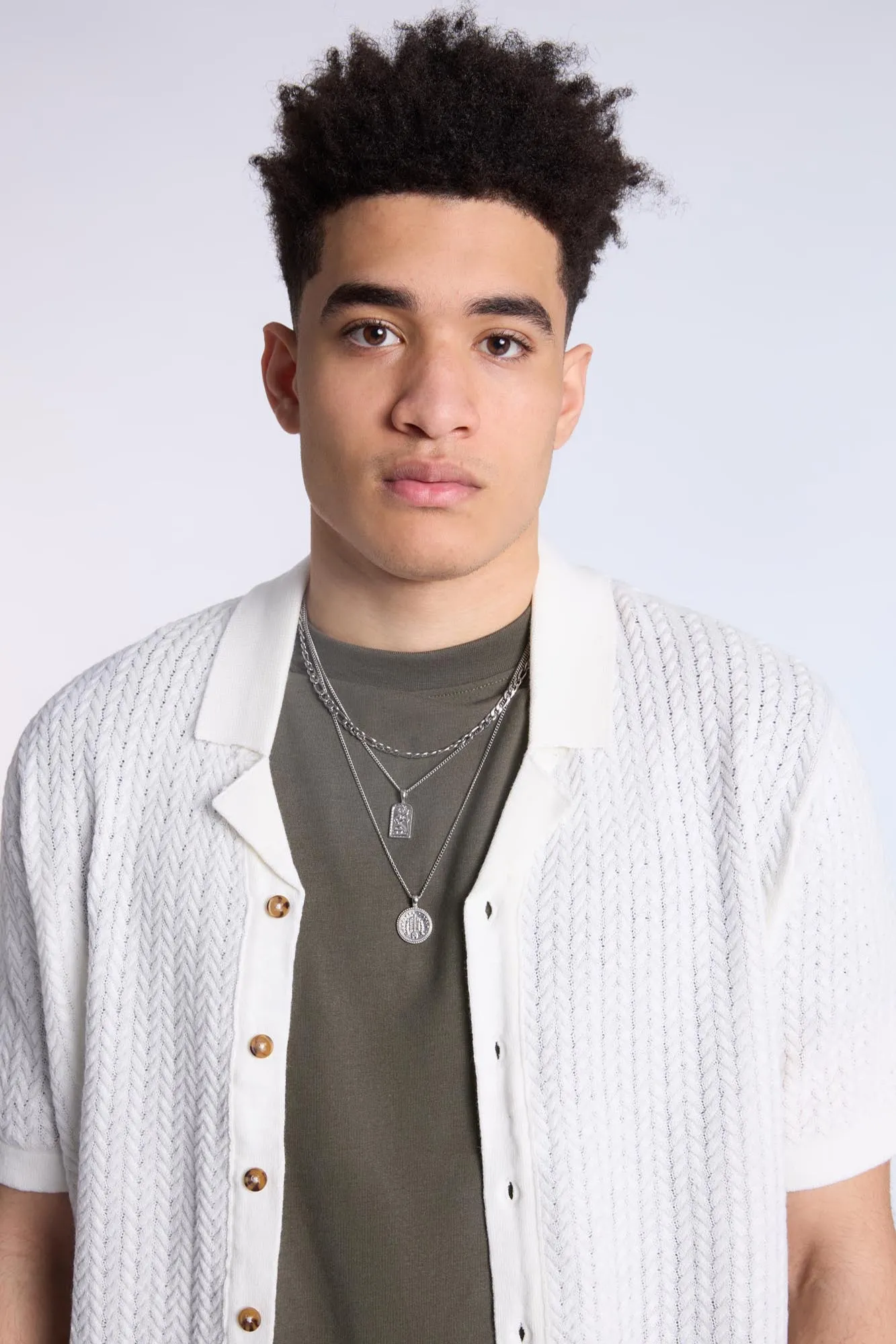 Textured Sweater Knit Short Sleeve Shirt
