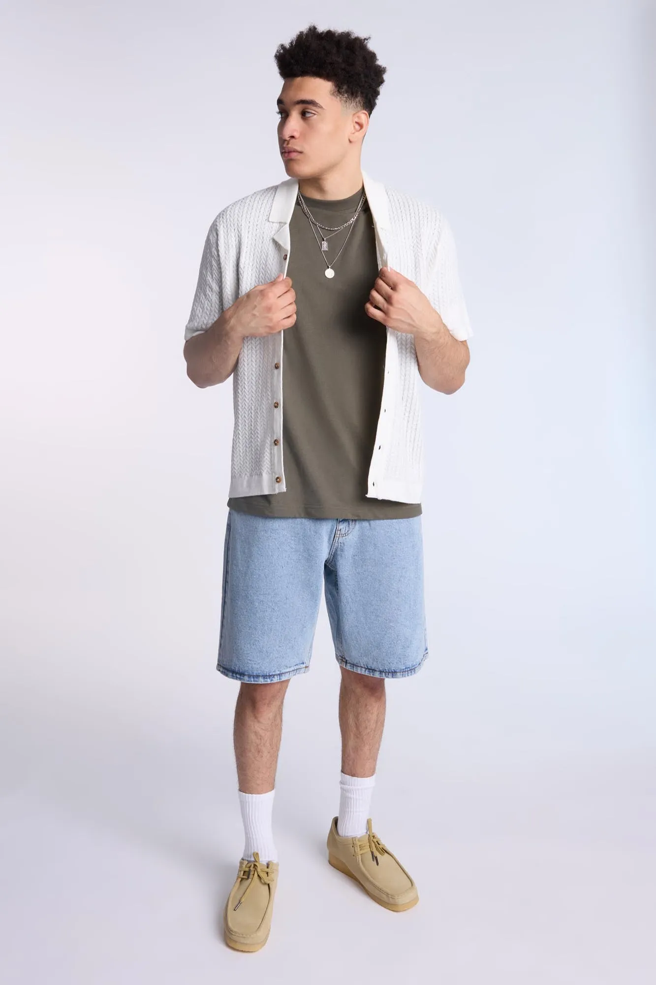 Textured Sweater Knit Short Sleeve Shirt