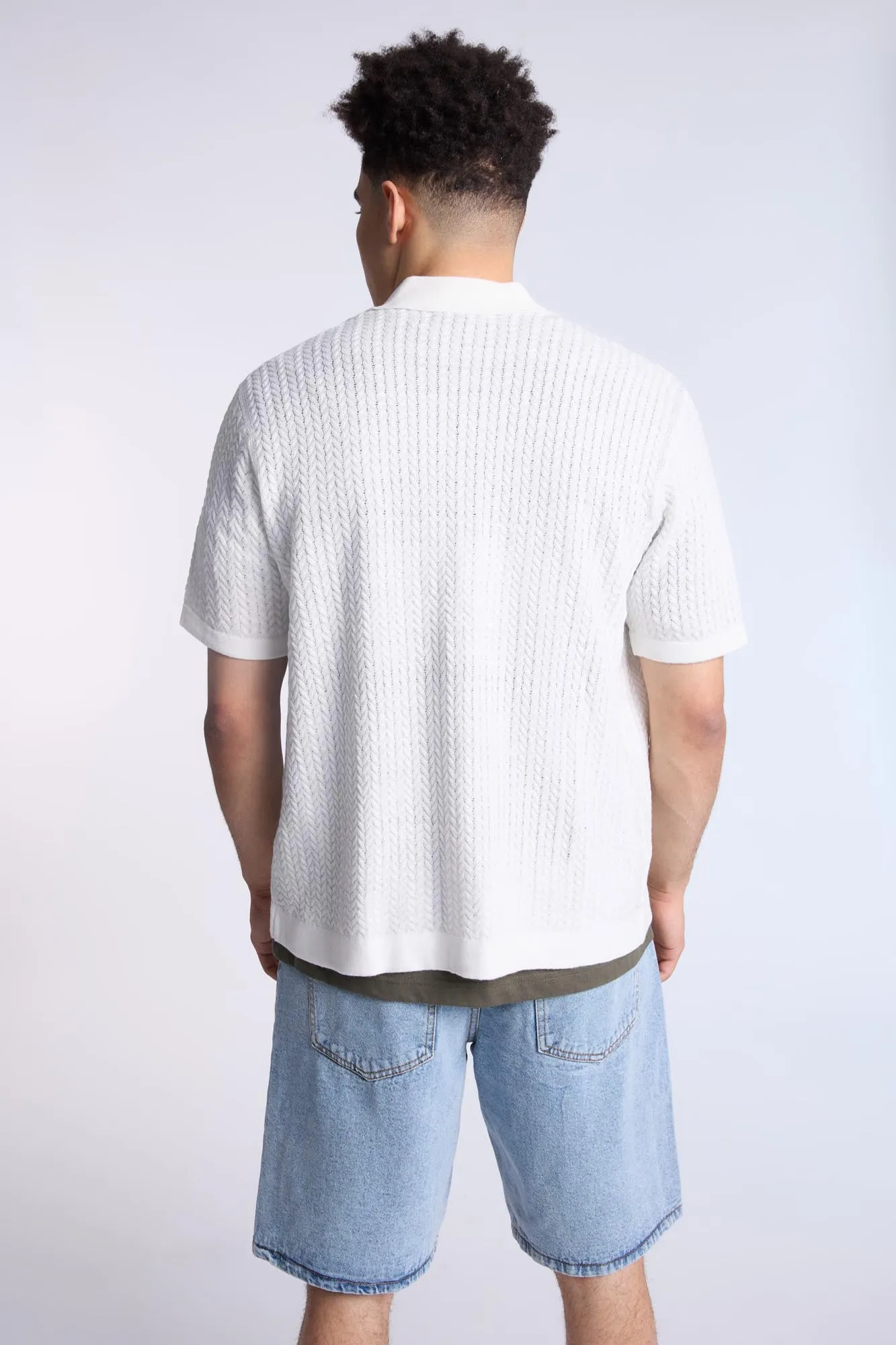 Textured Sweater Knit Short Sleeve Shirt