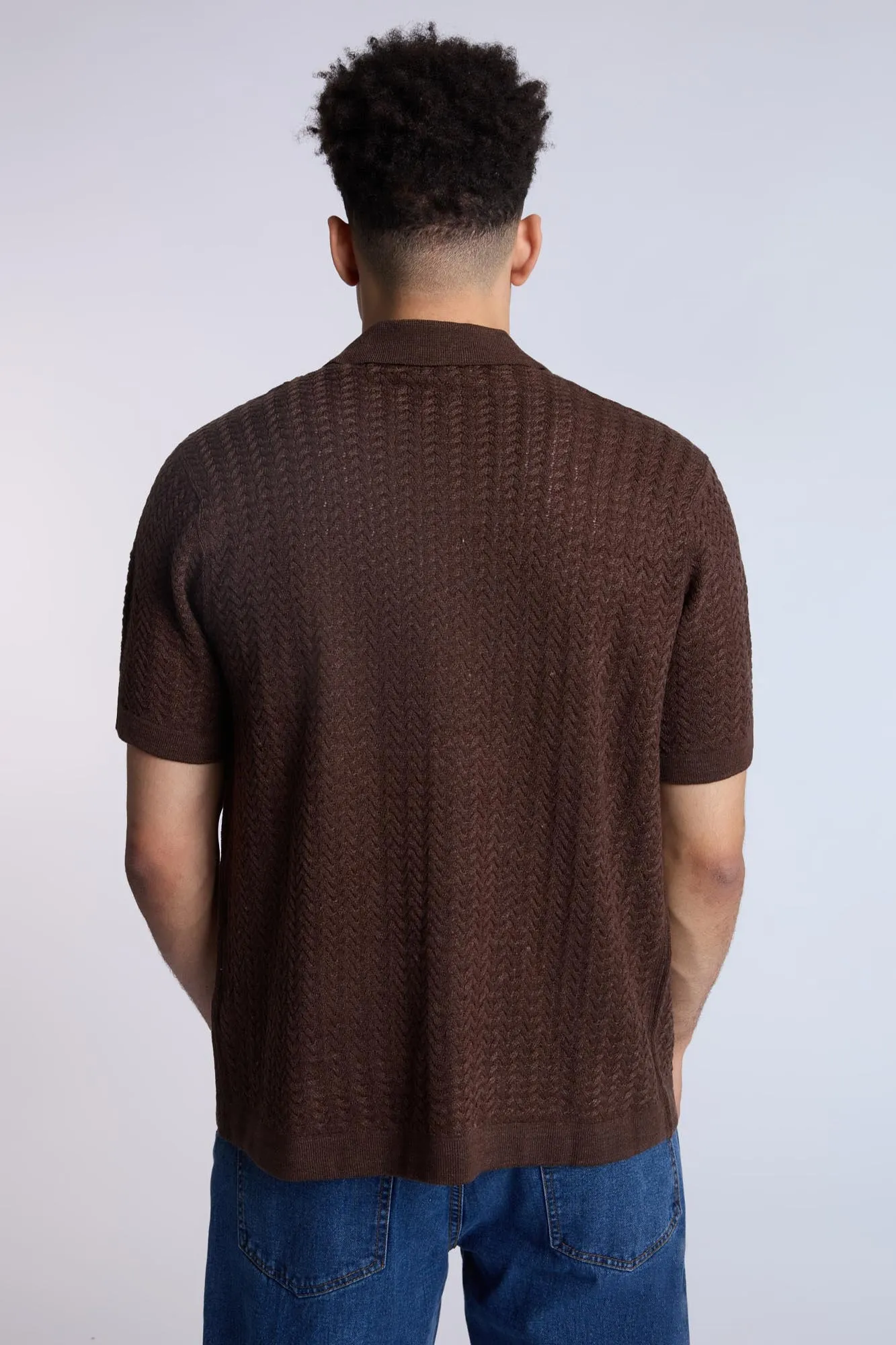 Textured Sweater Knit Short Sleeve Shirt