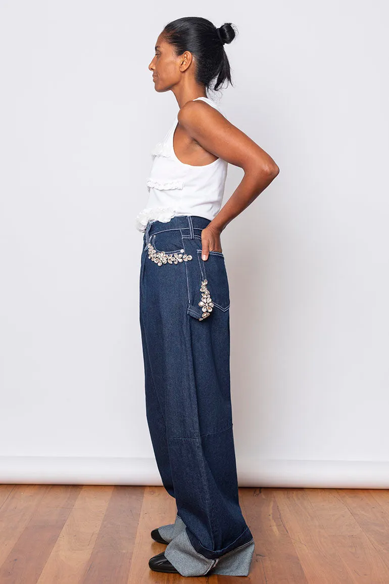 Turbo Embellished Puddle Jeans - Indigo/Clear