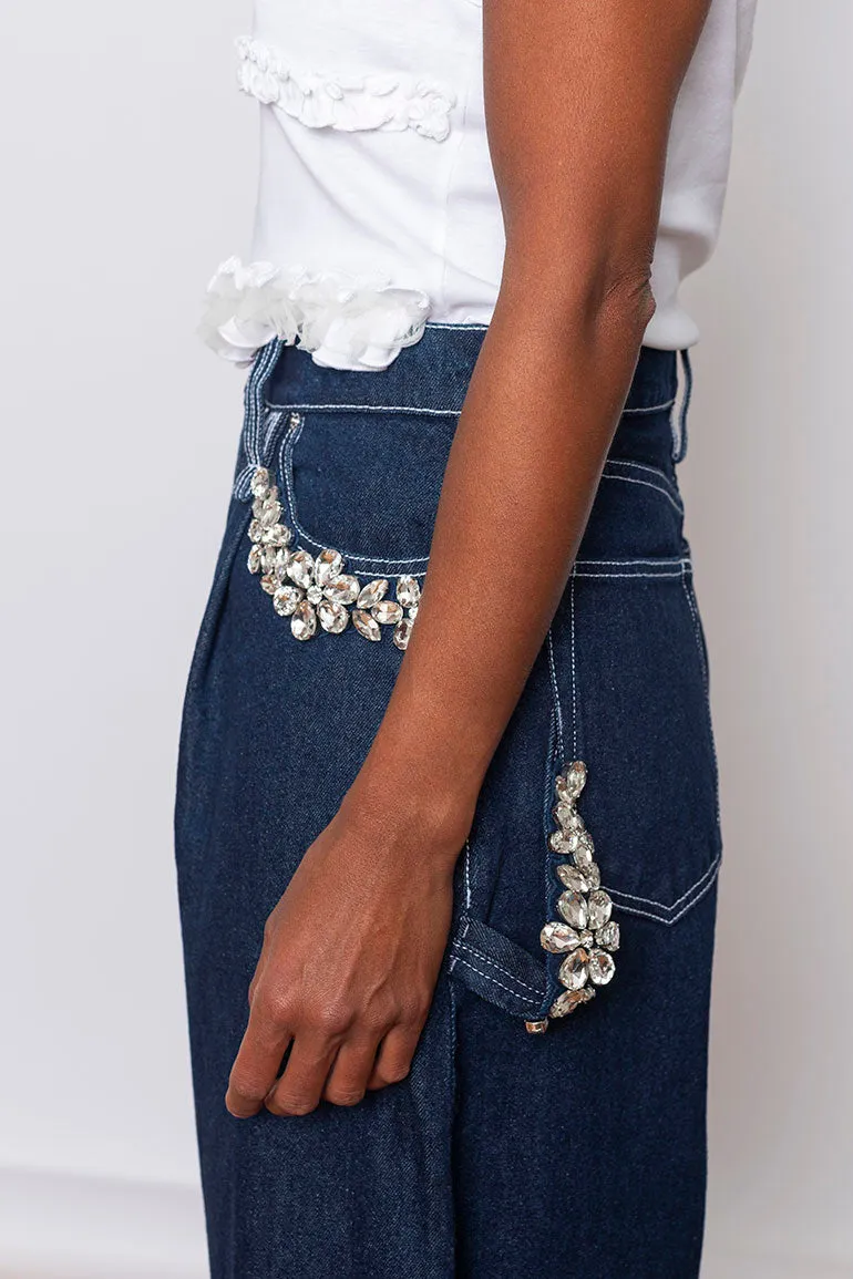 Turbo Embellished Puddle Jeans - Indigo/Clear